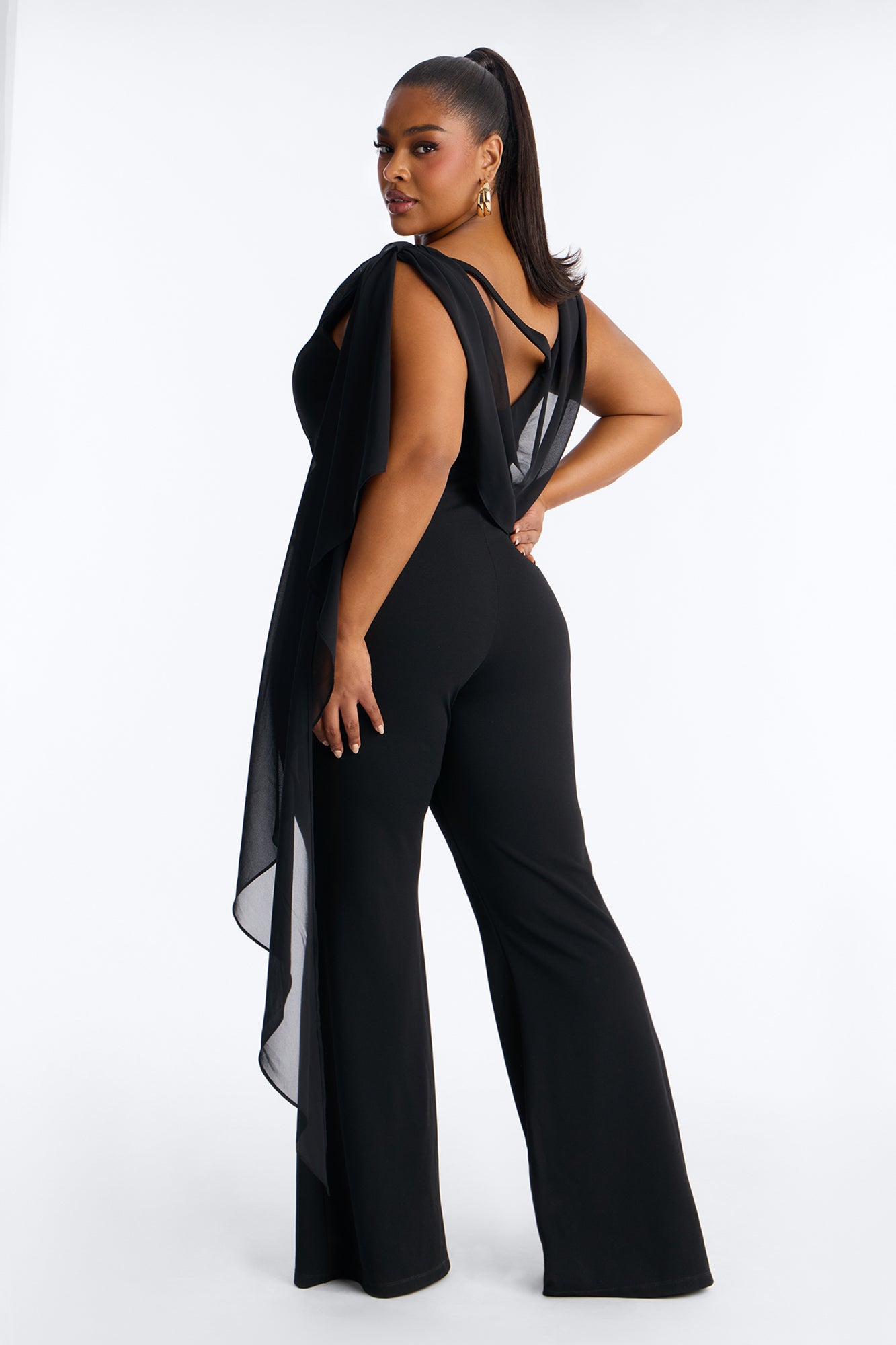 Samyrah Draped Flare Leg Jumpsuit - Black