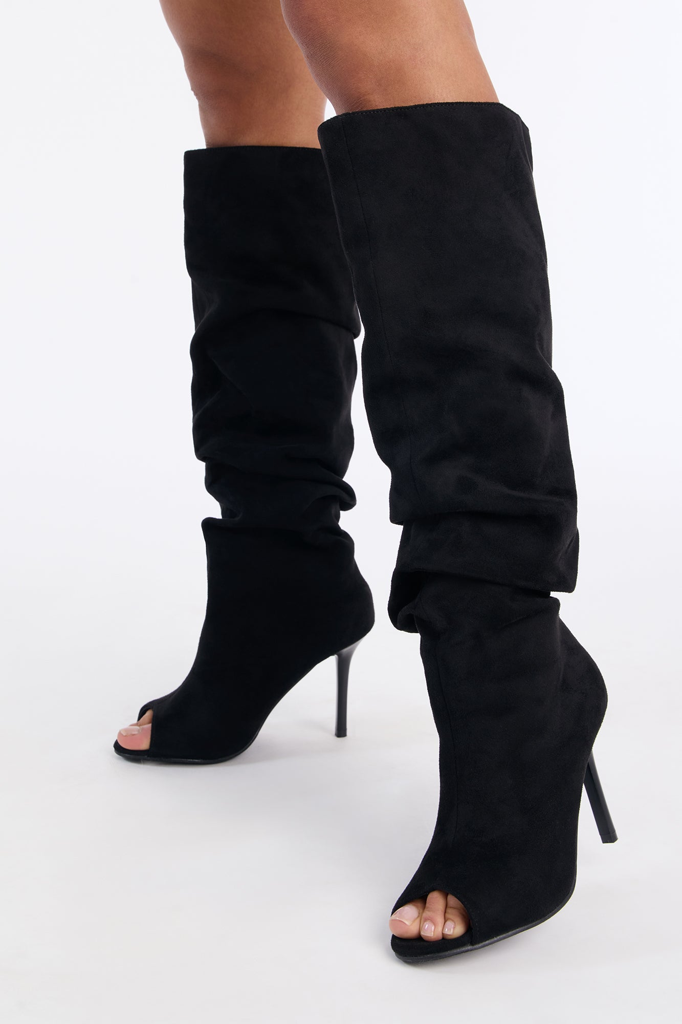 Bellajane Ruched Peep Toe Boots - Black