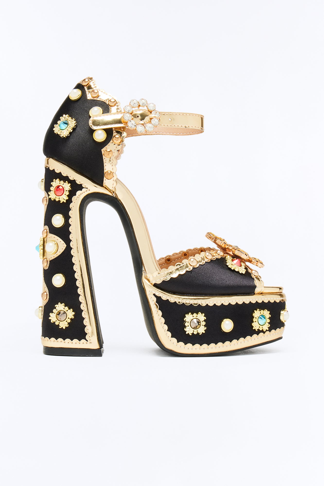 Loyal Embellished Platform Heels - Black/Gold
