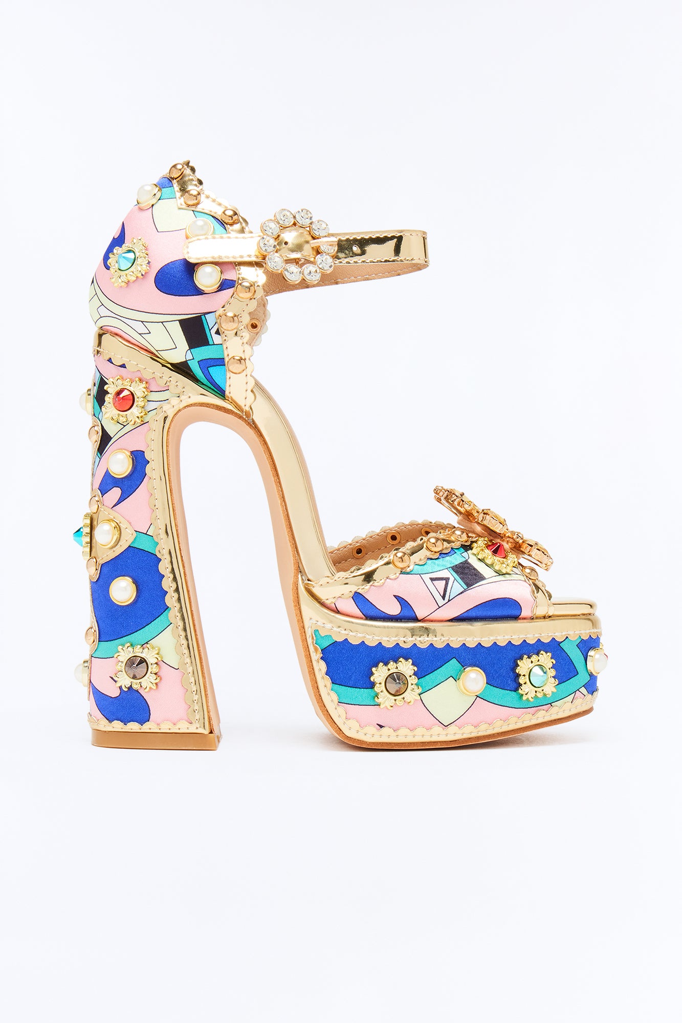 Loyal Embellished Platform Heels - Blue/Gold