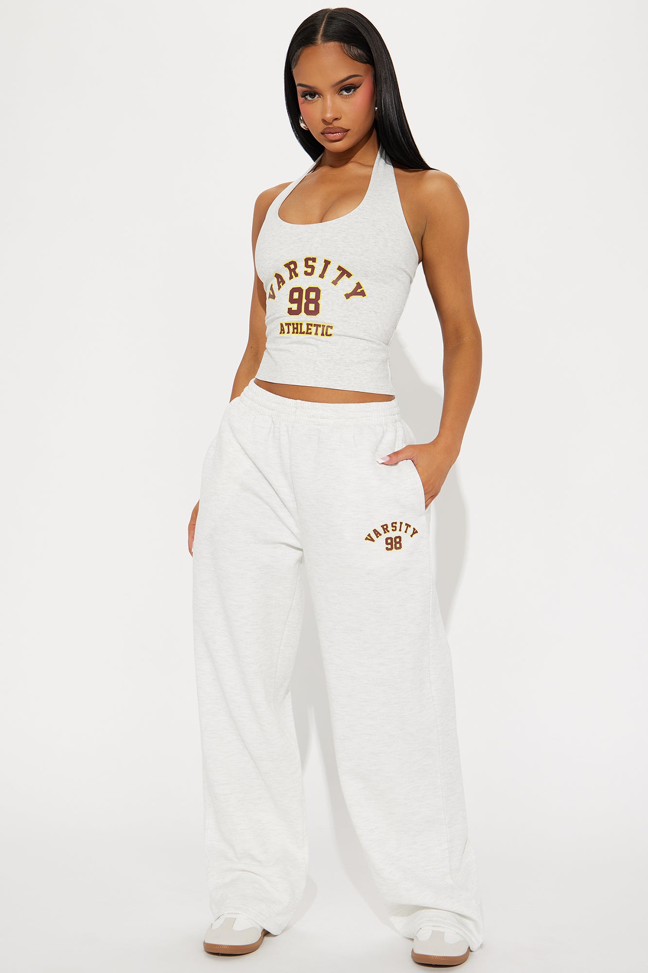 Izabel 98 Varsity Wide Leg Pant - Heather Grey