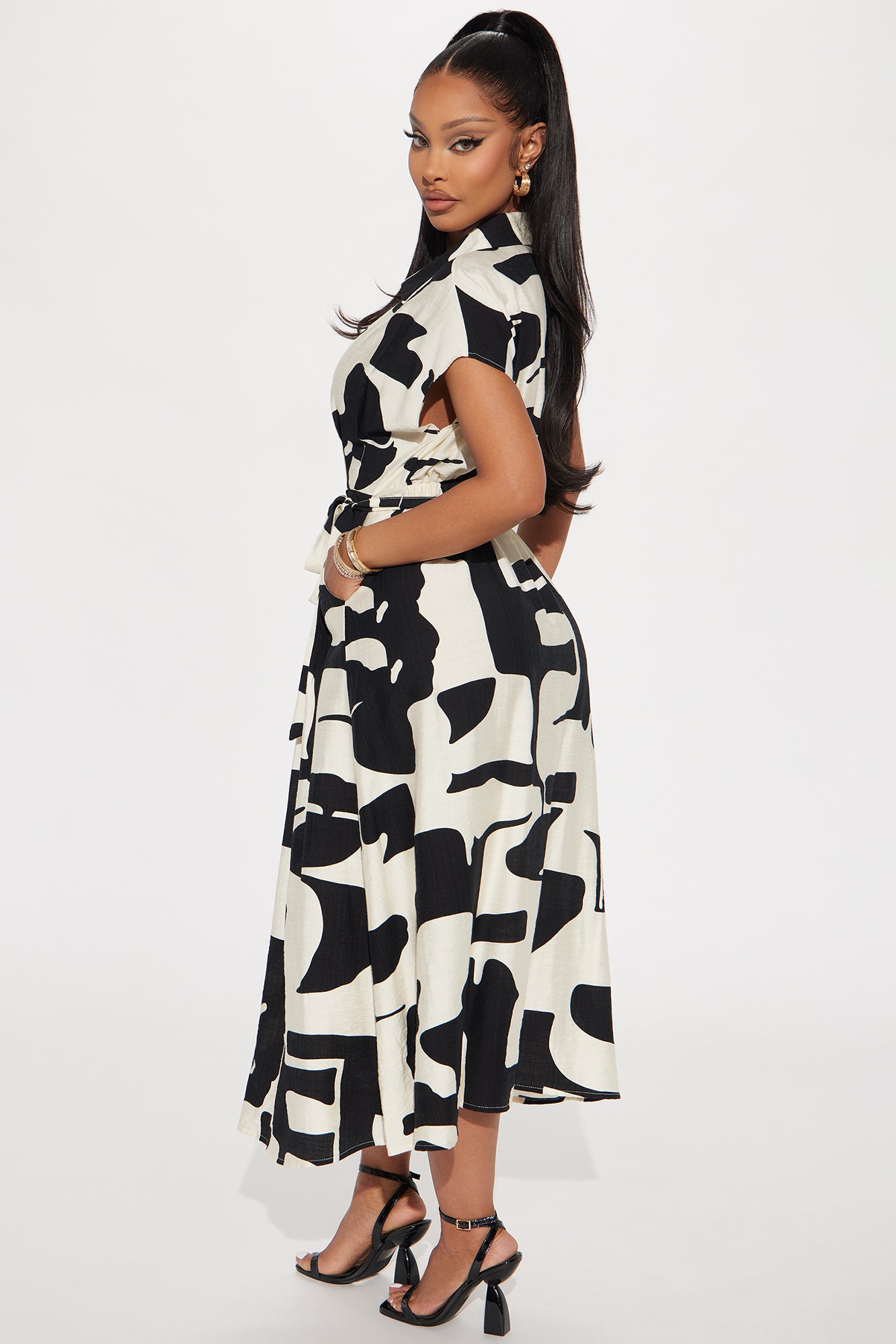 All About The Angles Shirt Midi Dress - Black/combo