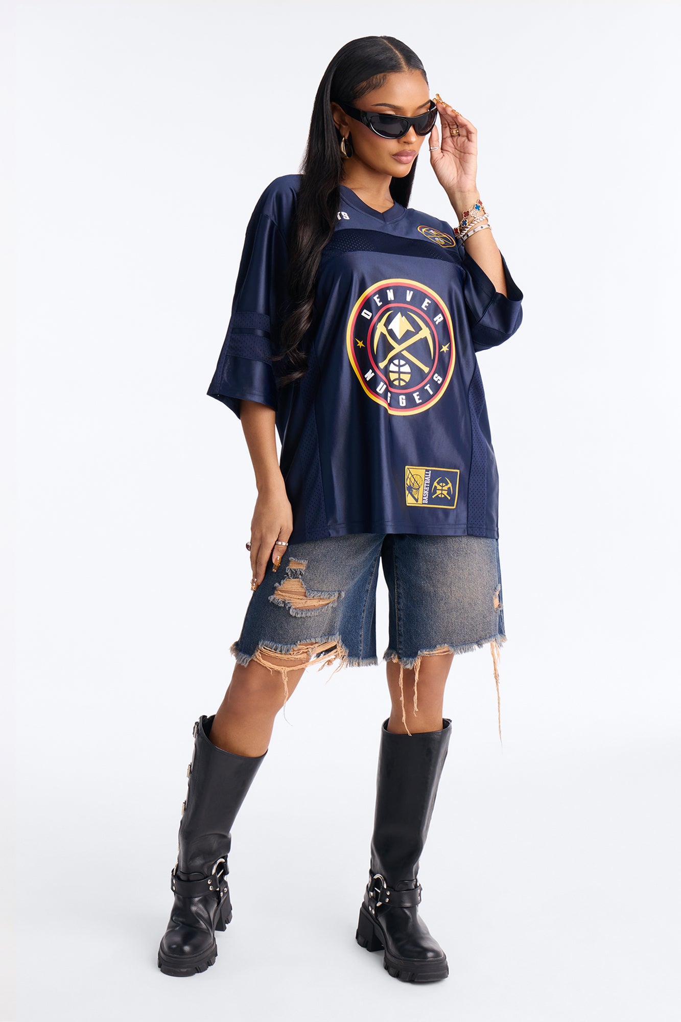 NBA Nuggets Oversized Mesh Tee - Navy