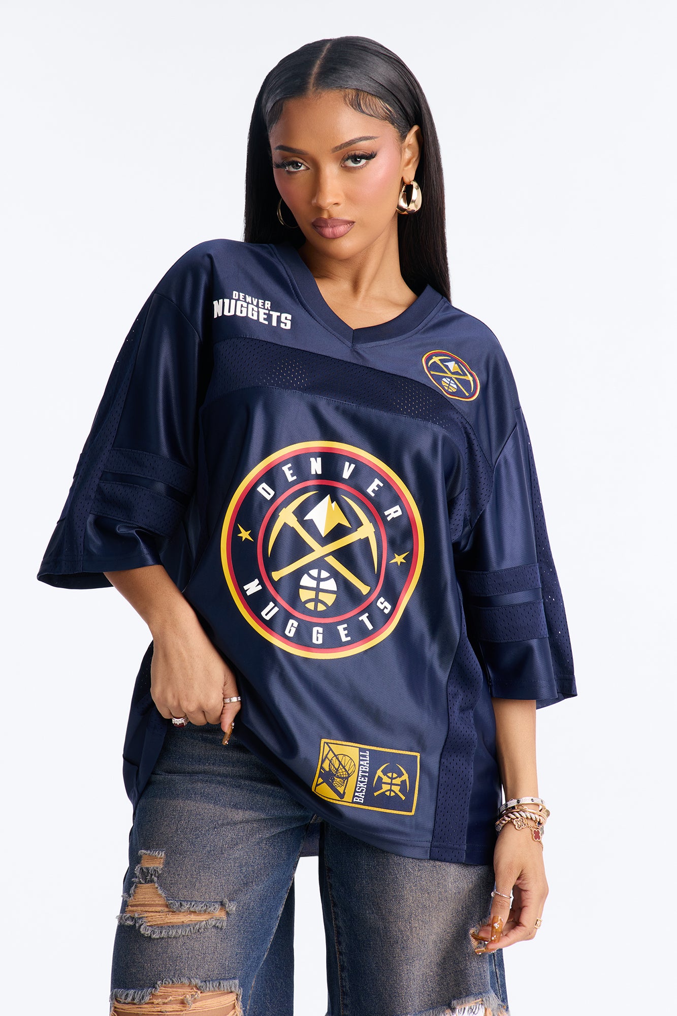 NBA Nuggets Oversized Mesh Tee - Navy