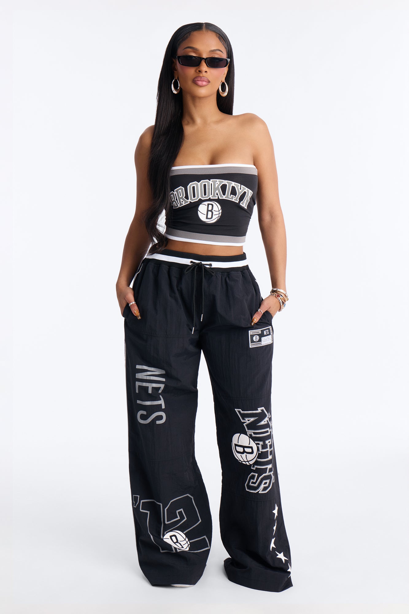 NBA Brooklyn Nets Patchwork Tube Top - Black