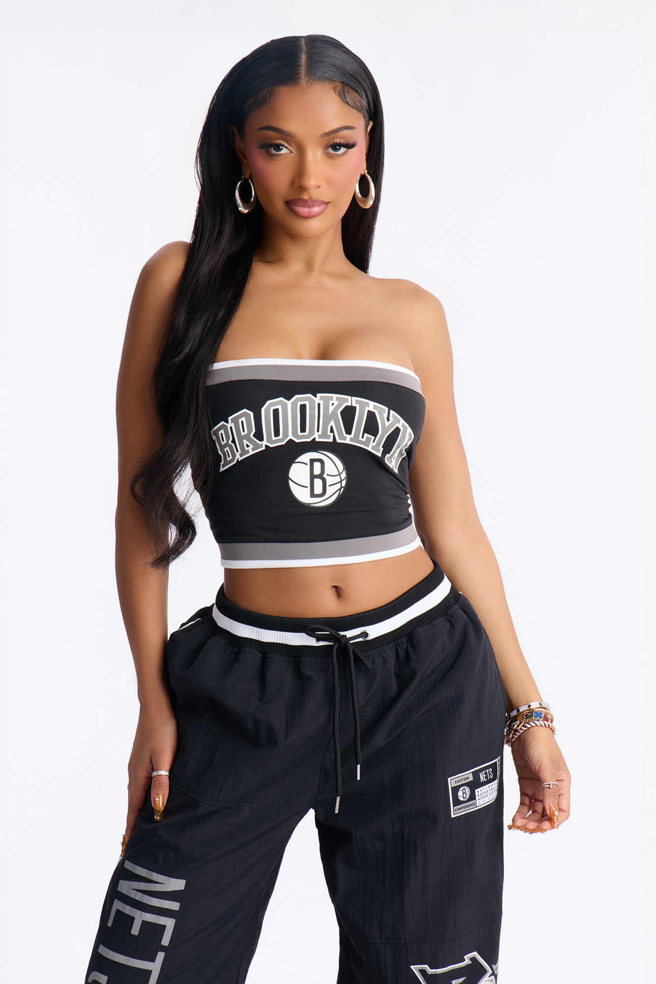 NBA Brooklyn Nets Patchwork Tube Top - Black