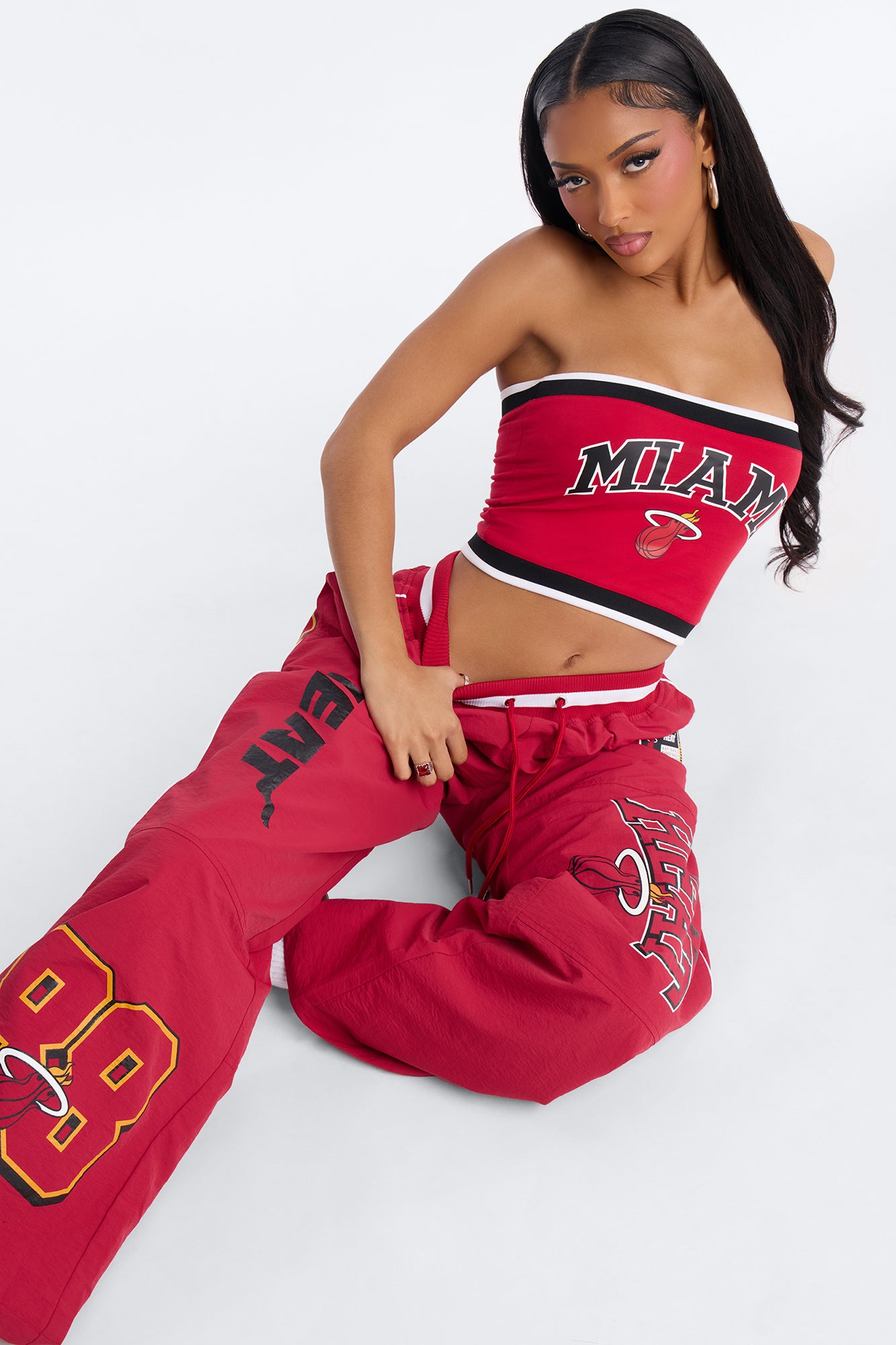 NBA Miami Heat Patchwork Cargo Wide Leg Pant - Red