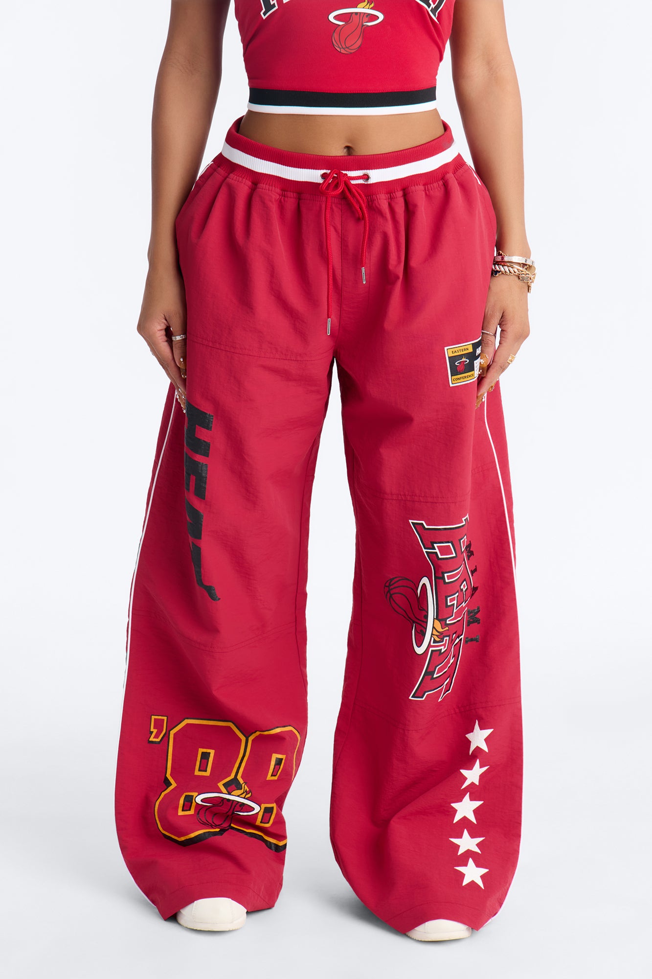 NBA Miami Heat Patchwork Cargo Wide Leg Pant - Red