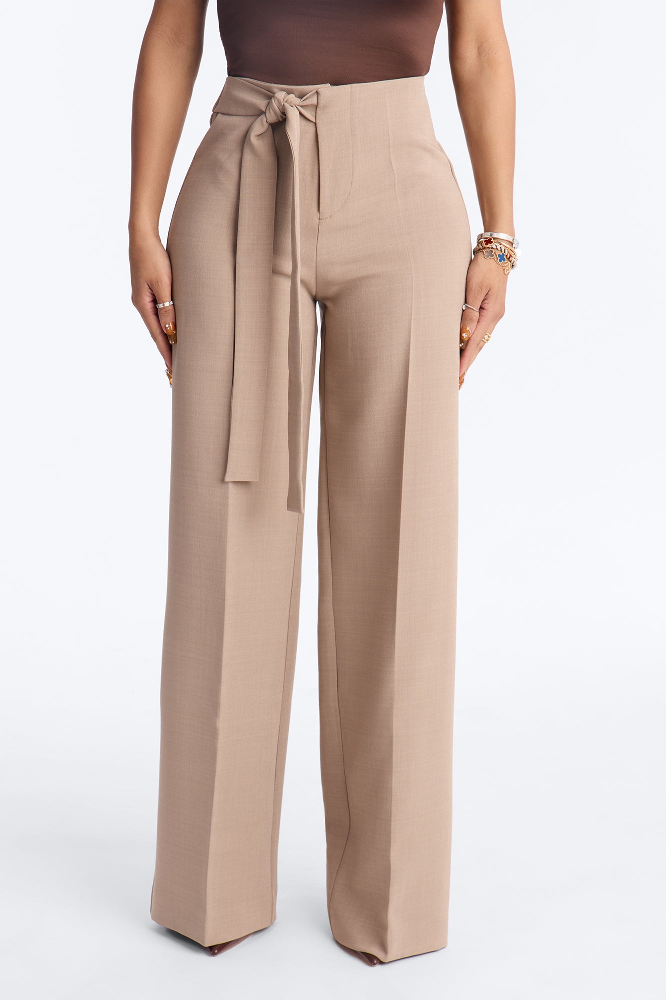 Polished Perfection Crepe Tie Waist Trouser 33″ - Stone