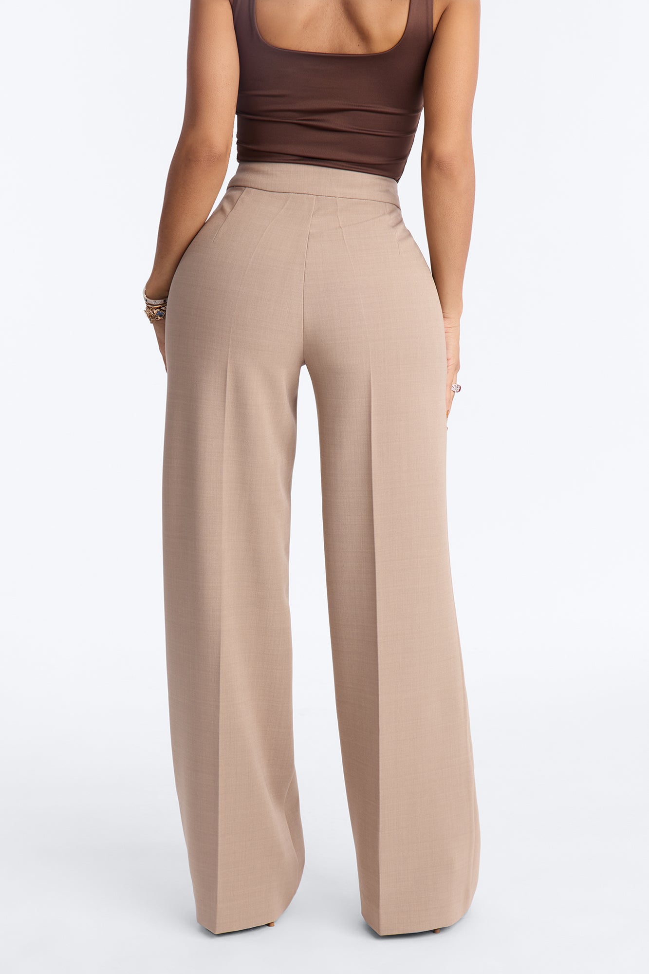 Polished Perfection Crepe Tie Waist Trouser 33″ - Stone