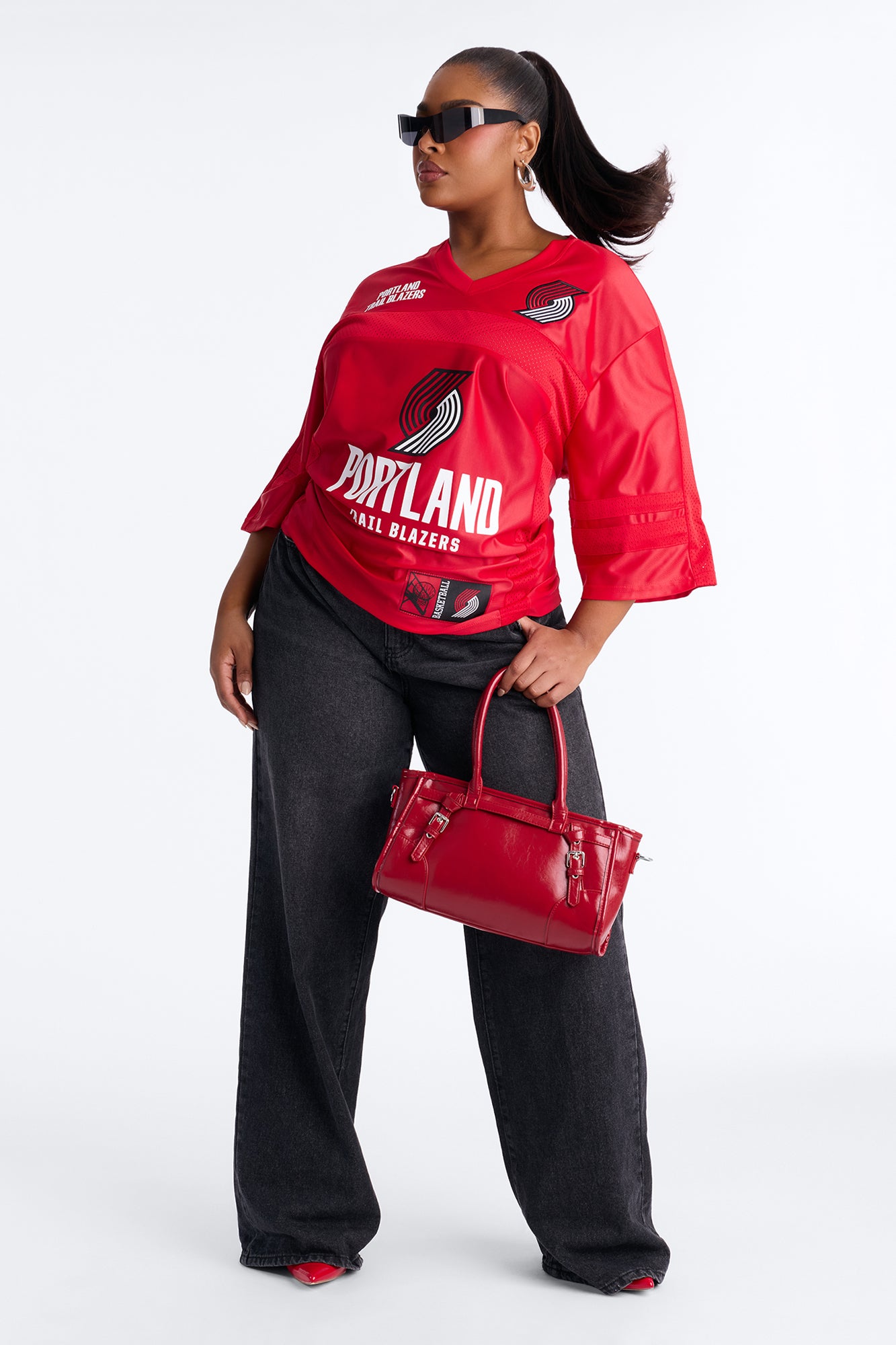 NBA Trailblazers Oversized Mesh Tee - Red