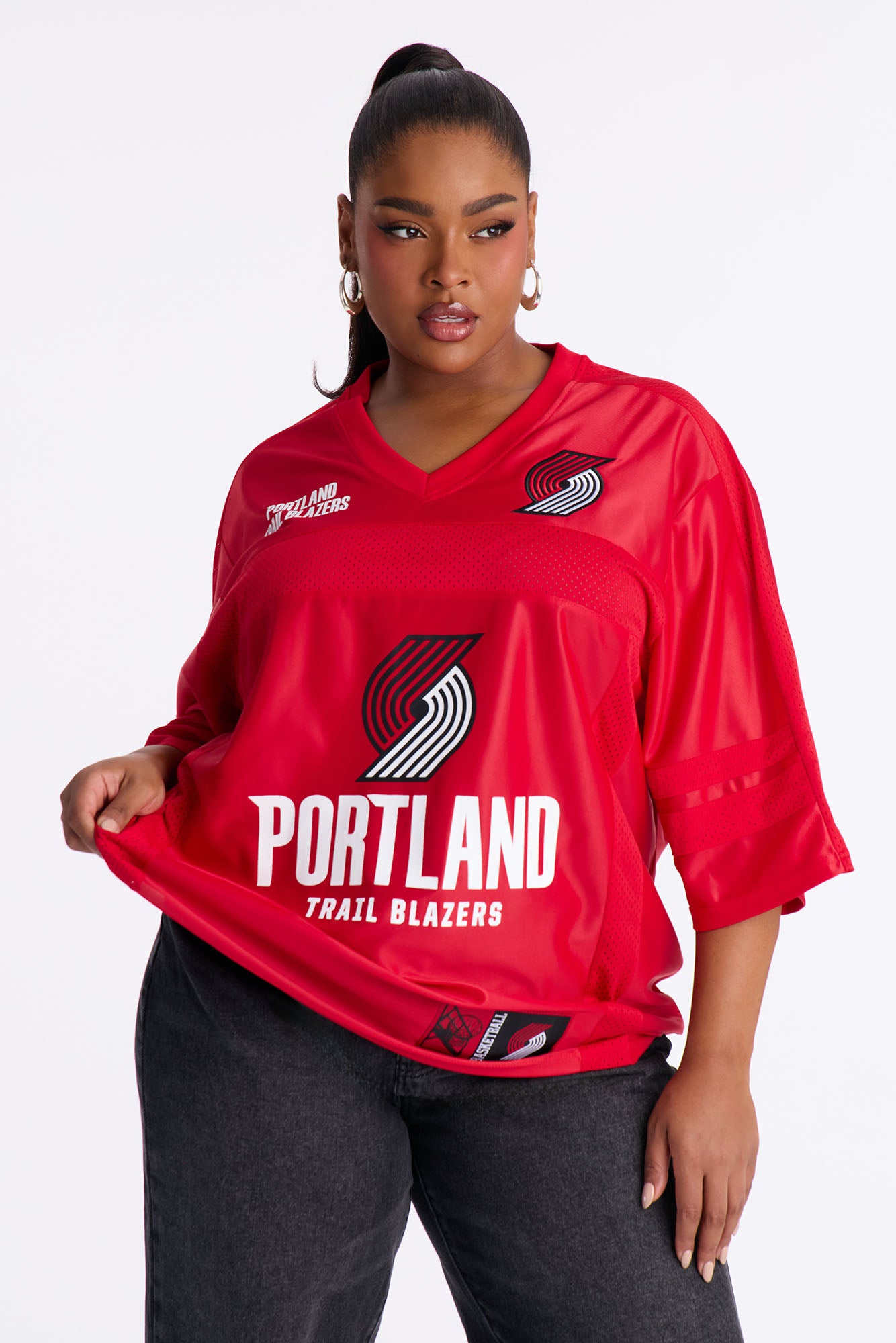 NBA Trailblazers Oversized Mesh Tee - Red