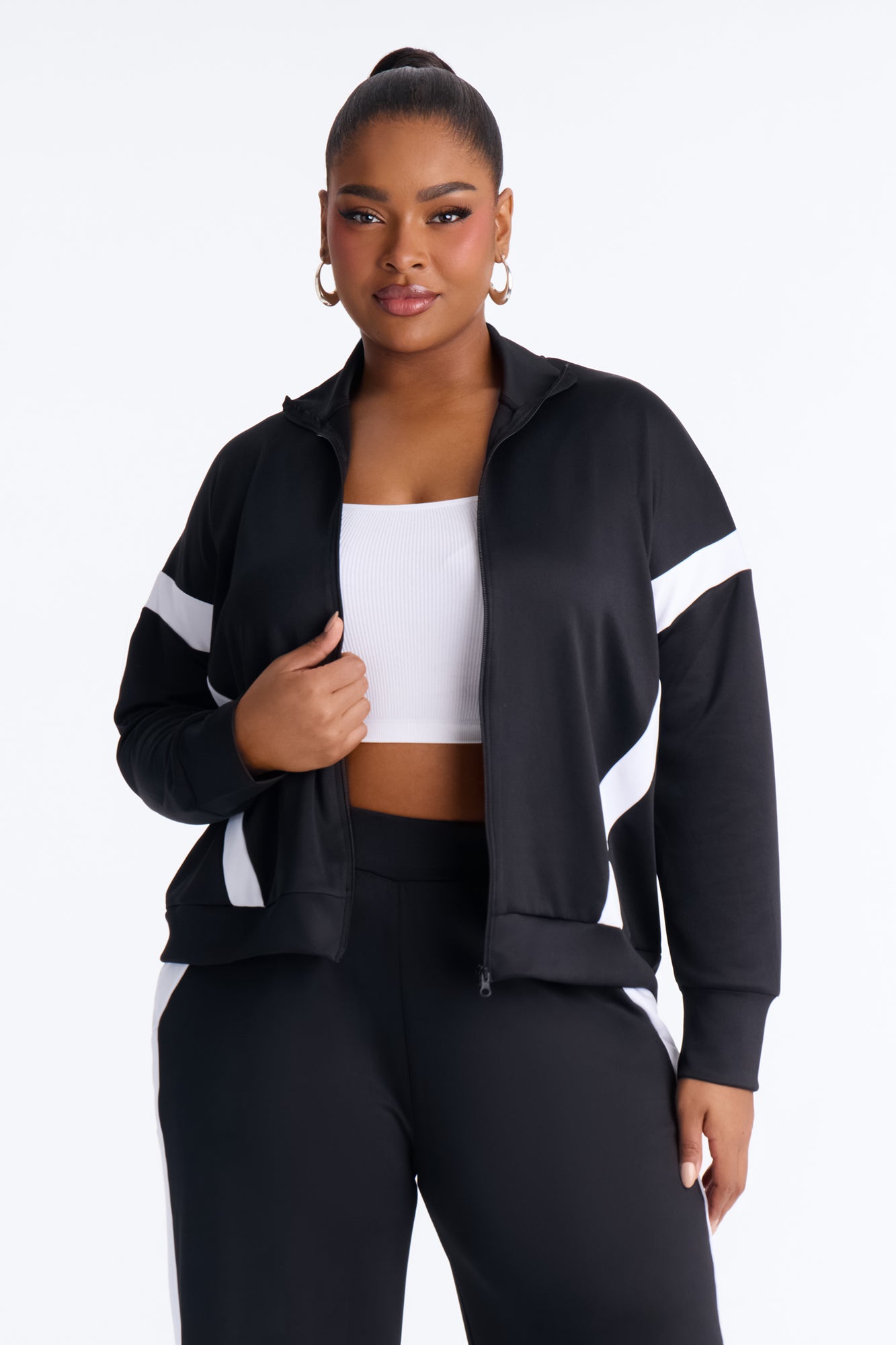 Stacy Scuba Zip Up Pant Set - Black