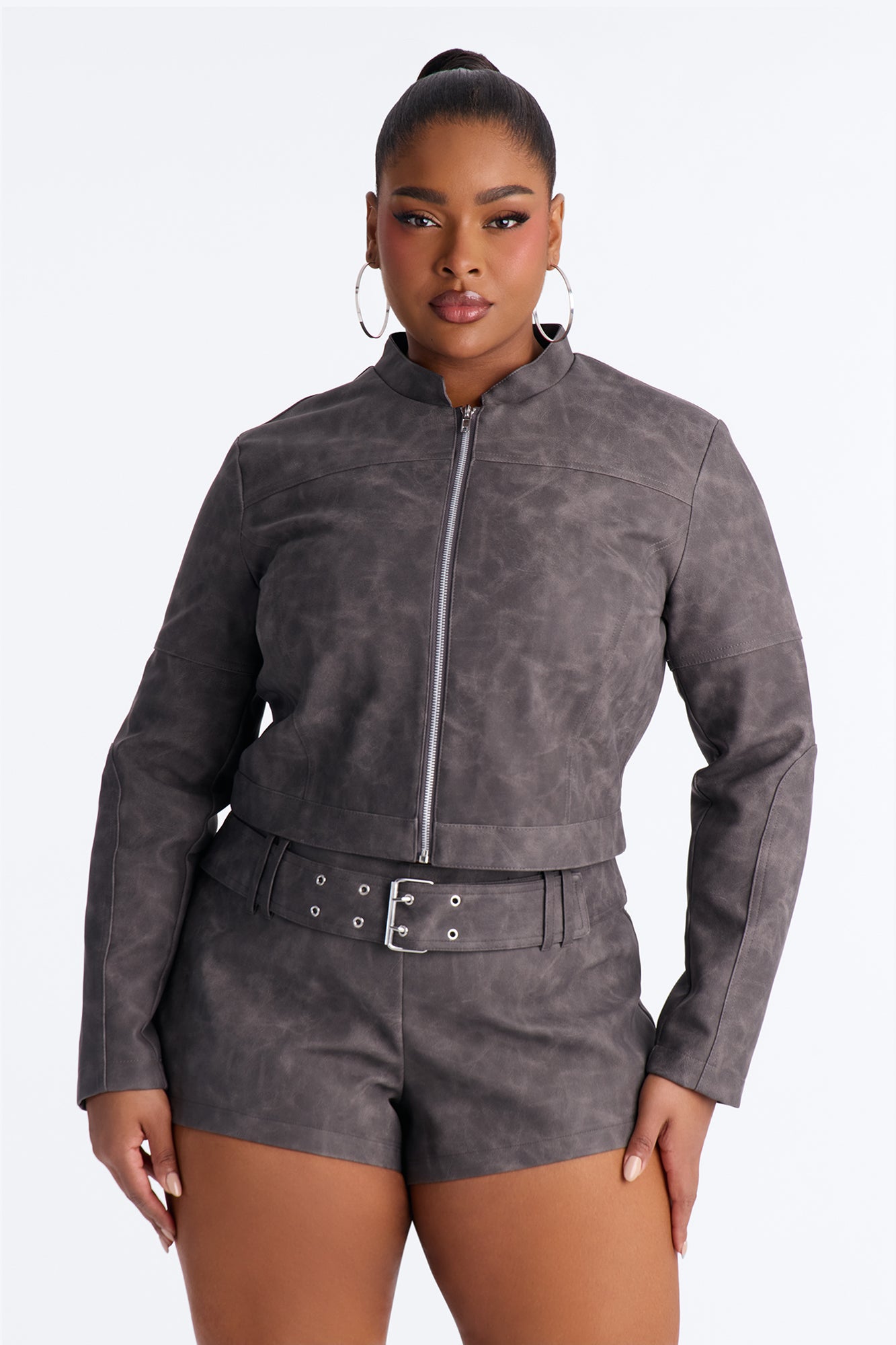 Simone Washed Faux Leather Jacket - Black