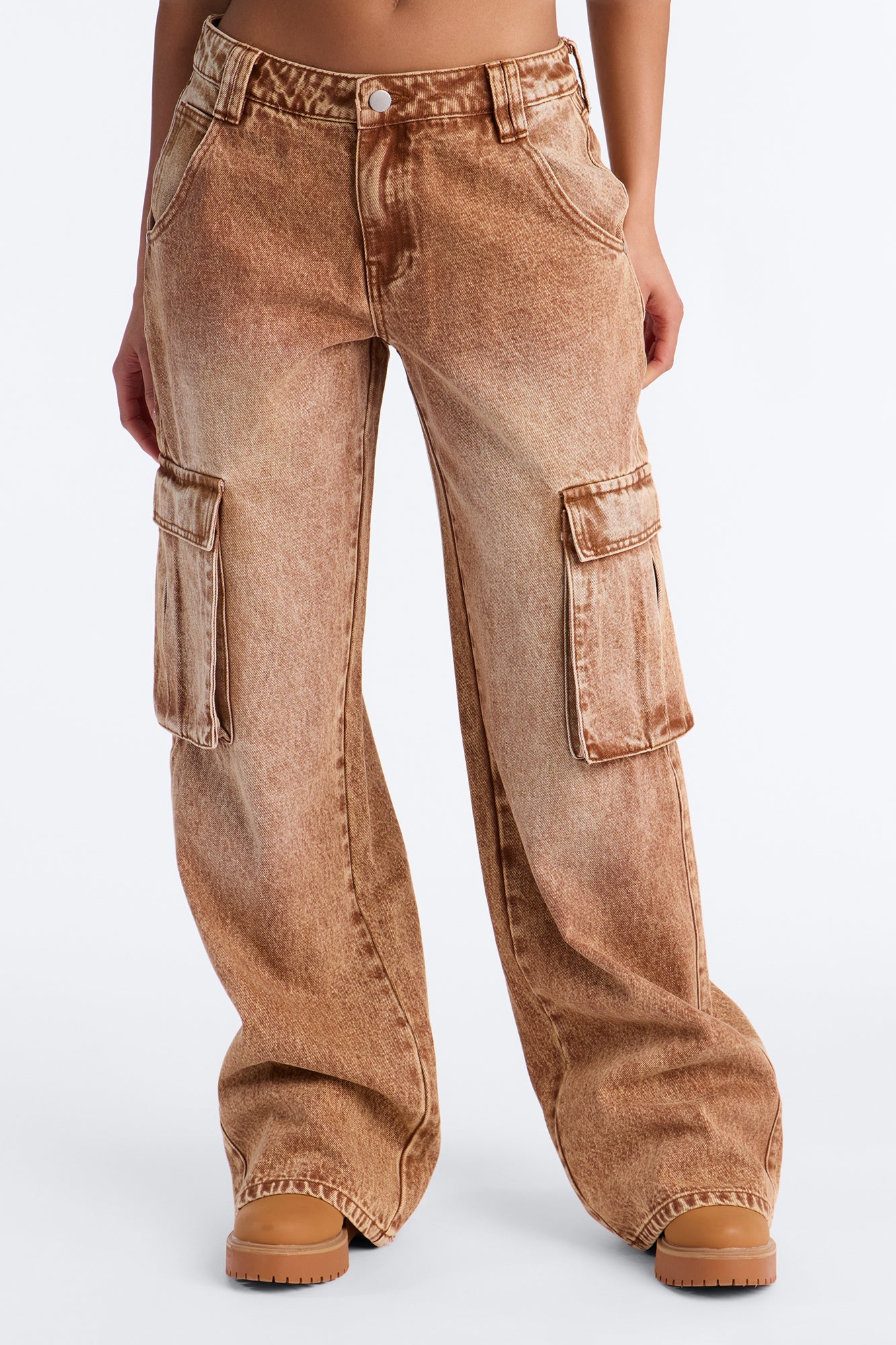 Addison Non Stretch Cargo Jeans - Brown