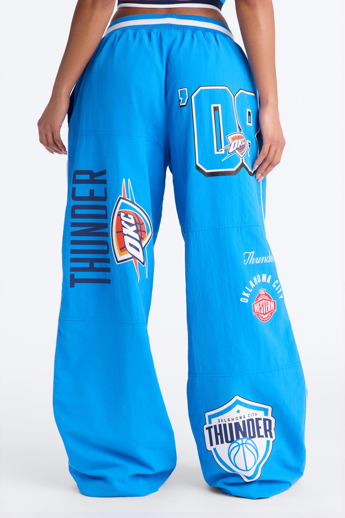 NBA OKC Thunder Patchwork Cargo Wide Leg Pant - Blue