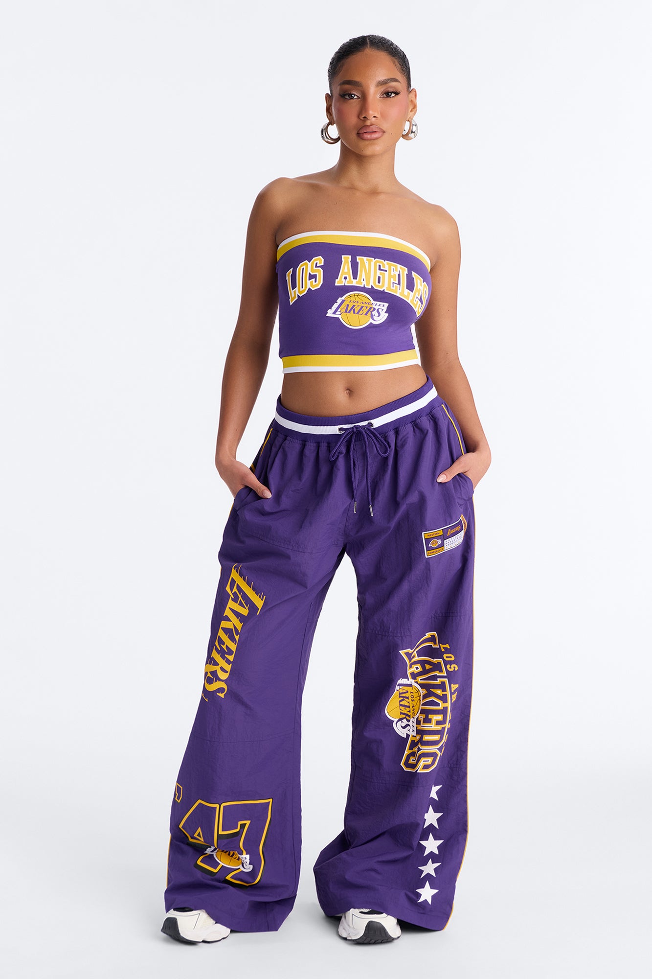 NBA LA Lakers Patchwork Cargo Wide Leg Pant - Purple