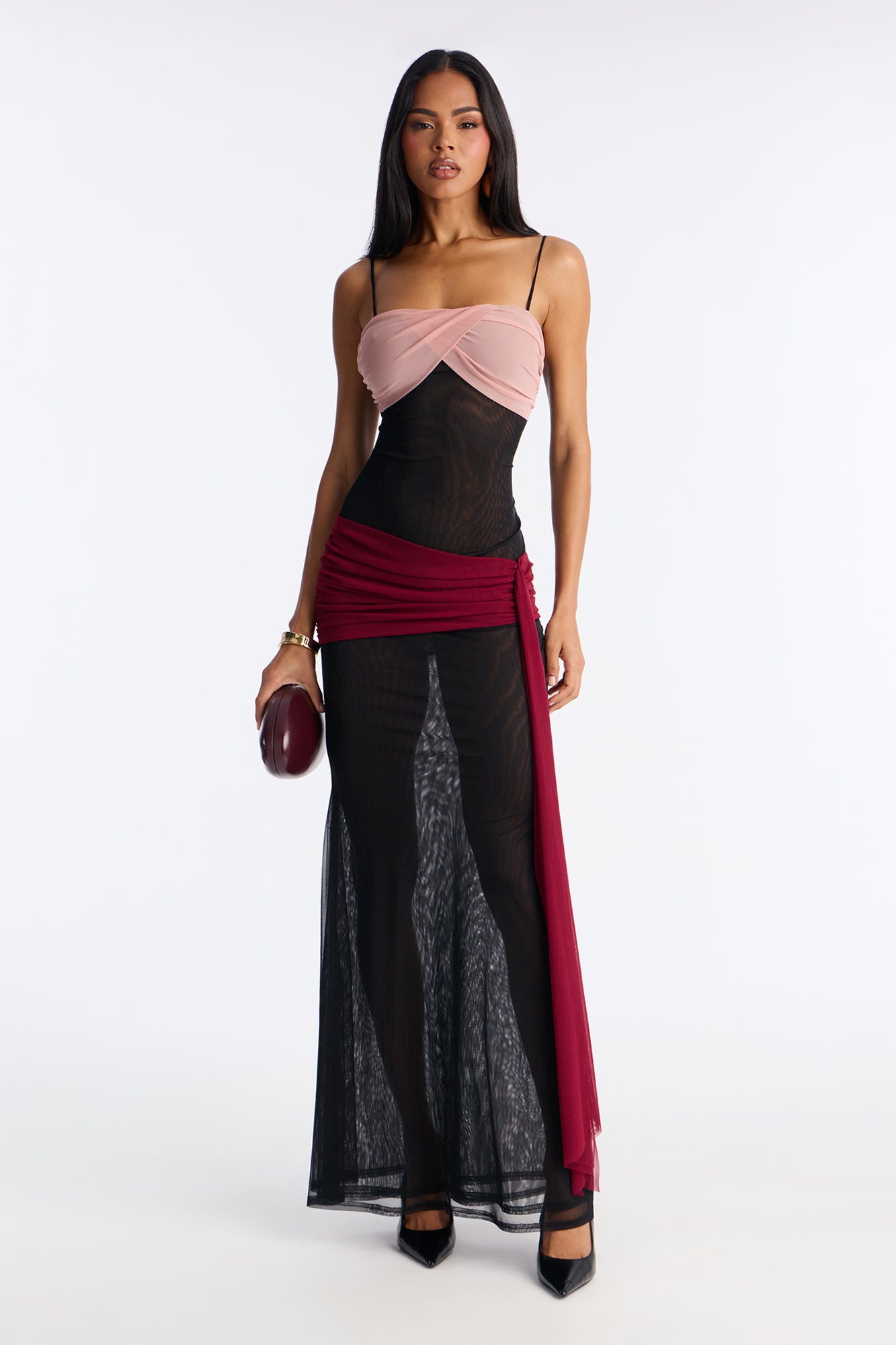 Allured By You Mesh Colorblock Maxi Dress - Black/combo