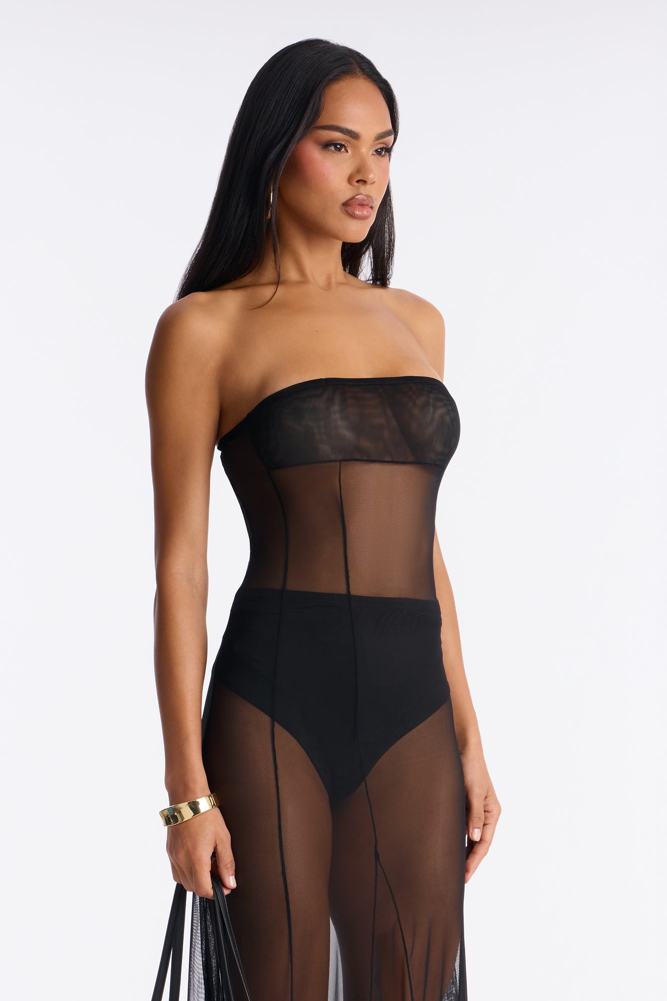 The Allure Mesh Maxi Dress - Black