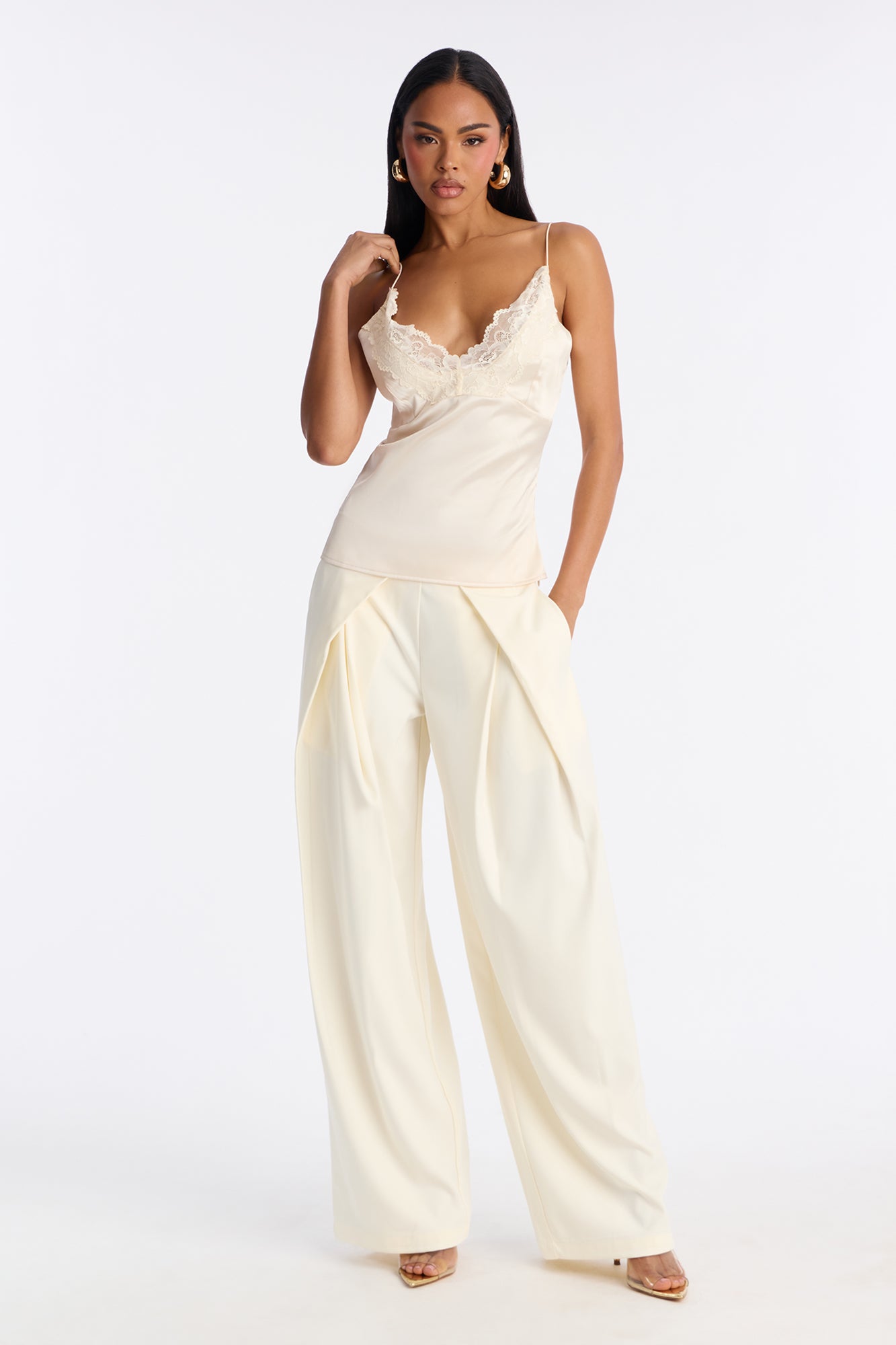 Ada Wide Leg Trouser Pant 32″ - Cream