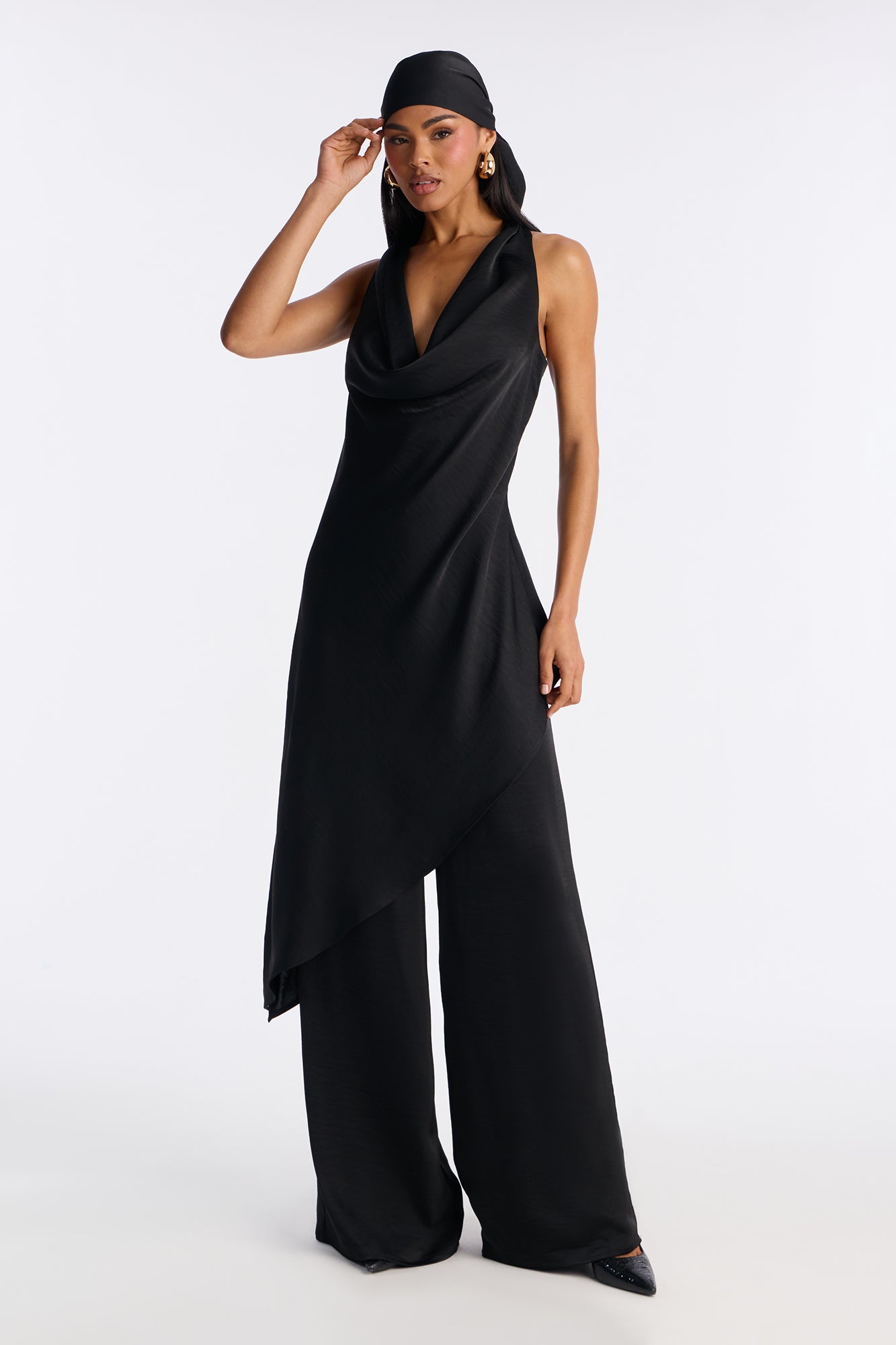 Kalina Cowlneck 2 Piece Jumpsuit Set - Black