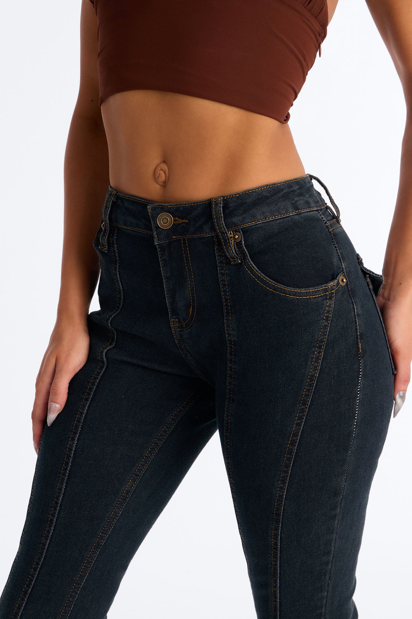 Public Property Stretch Flare Leg Jeans - Dark Wash