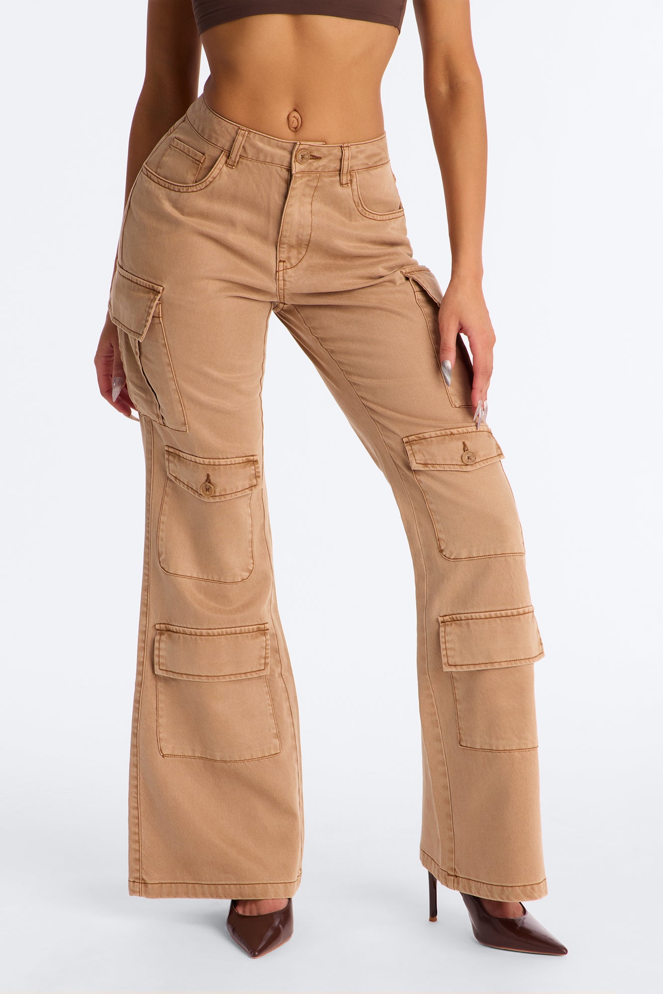 Midnight Market Washed Cargo Flare Pant 33″ - Khaki
