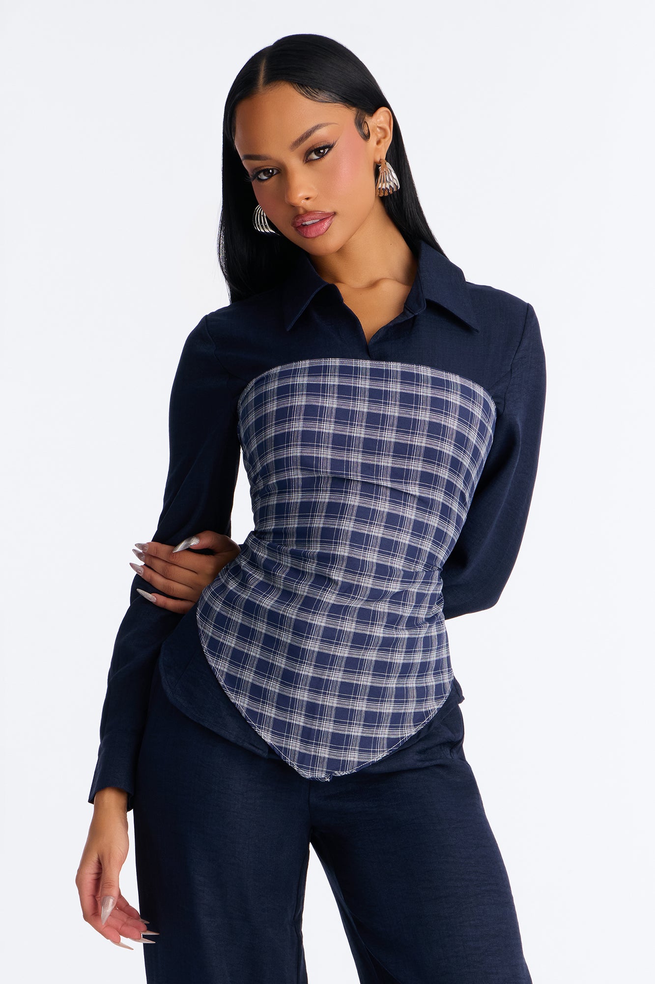 Always Functional Scarf 3 Piece Pant Set - Navy