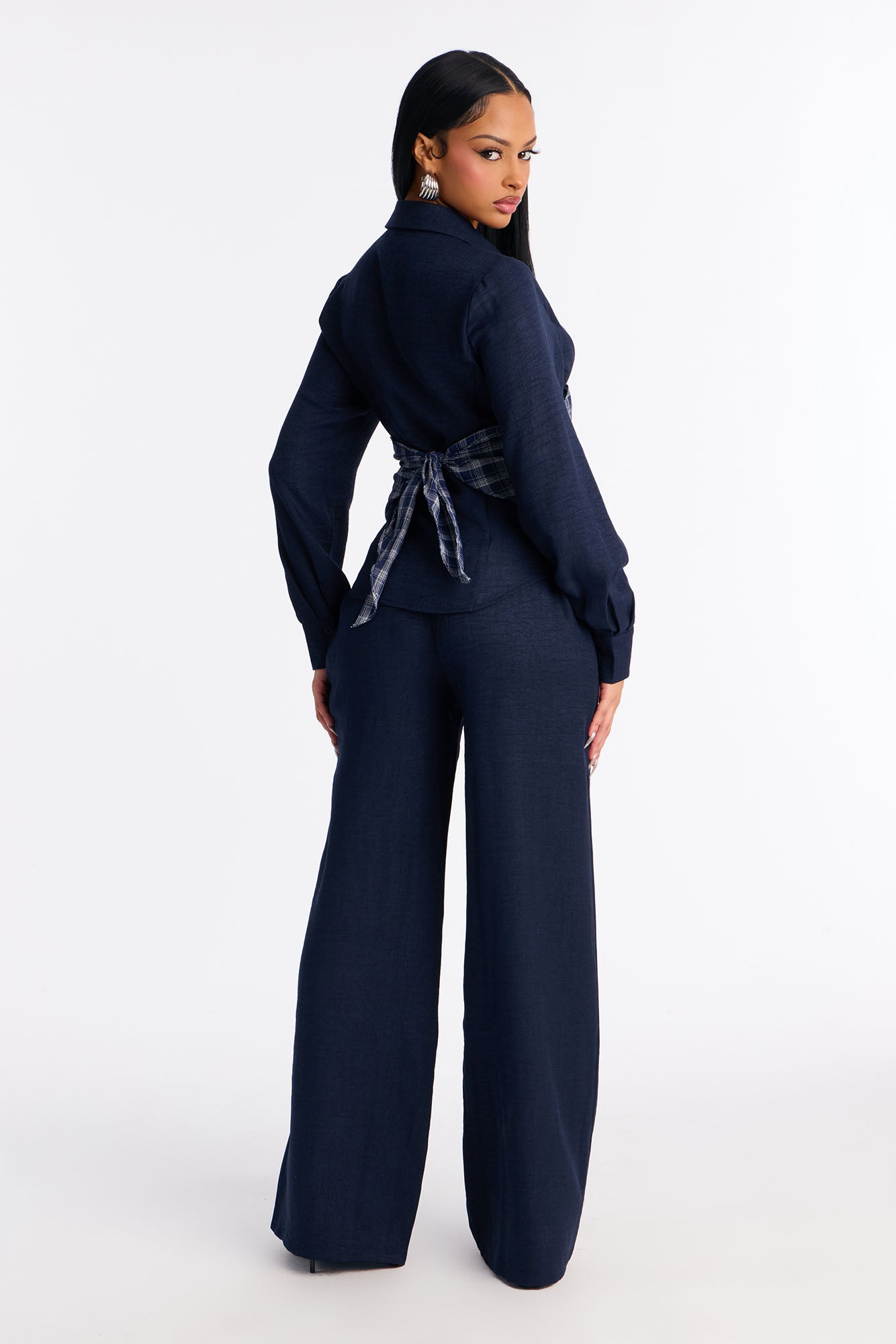 Always Functional Scarf 3 Piece Pant Set - Navy