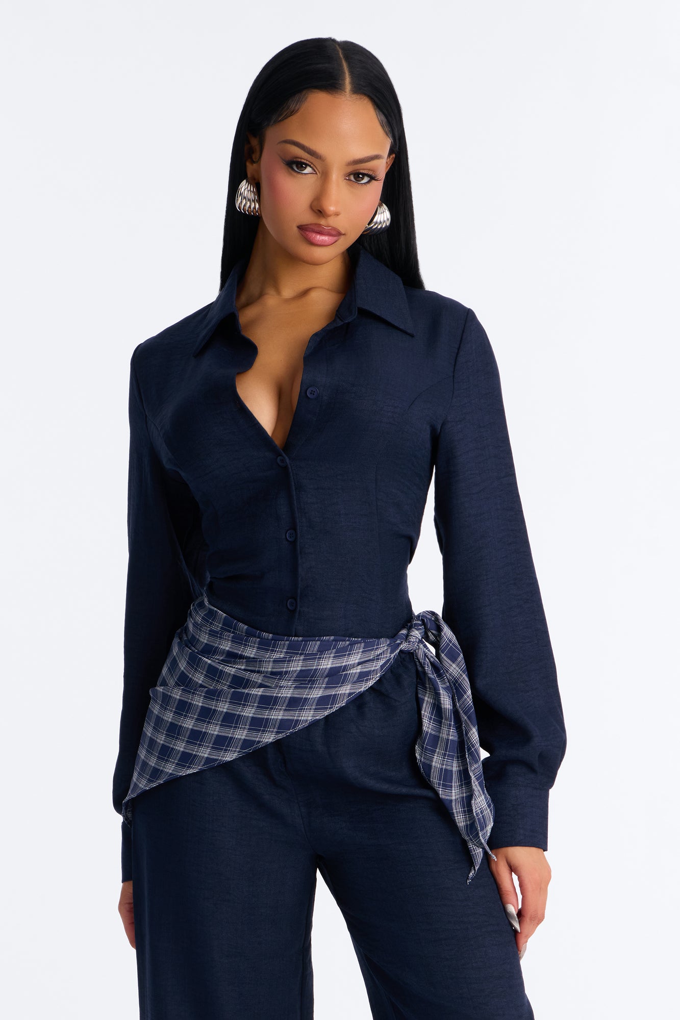 Always Functional Scarf 3 Piece Pant Set - Navy