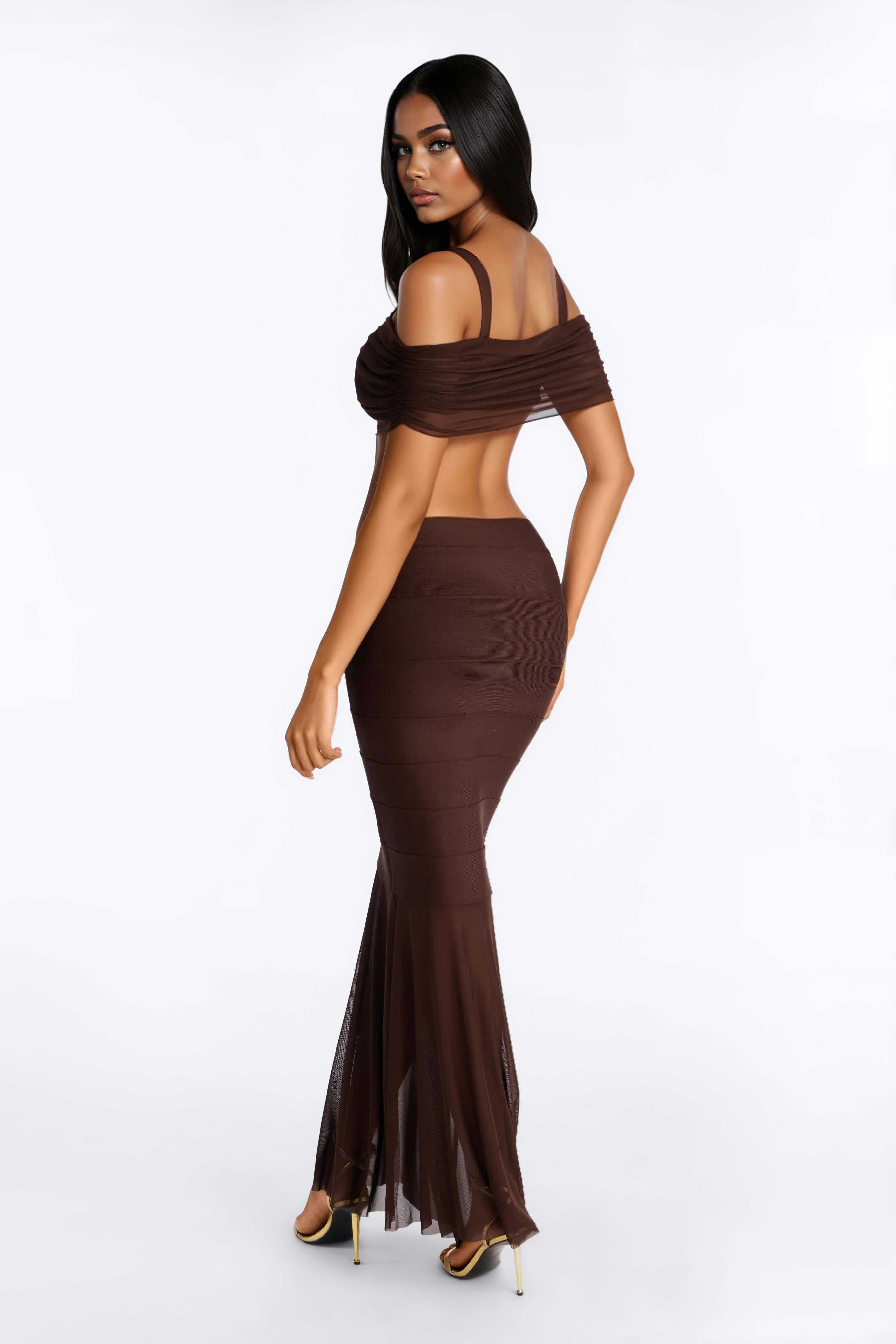 Maxine Bandage Maxi Skirt Set - Chocolate