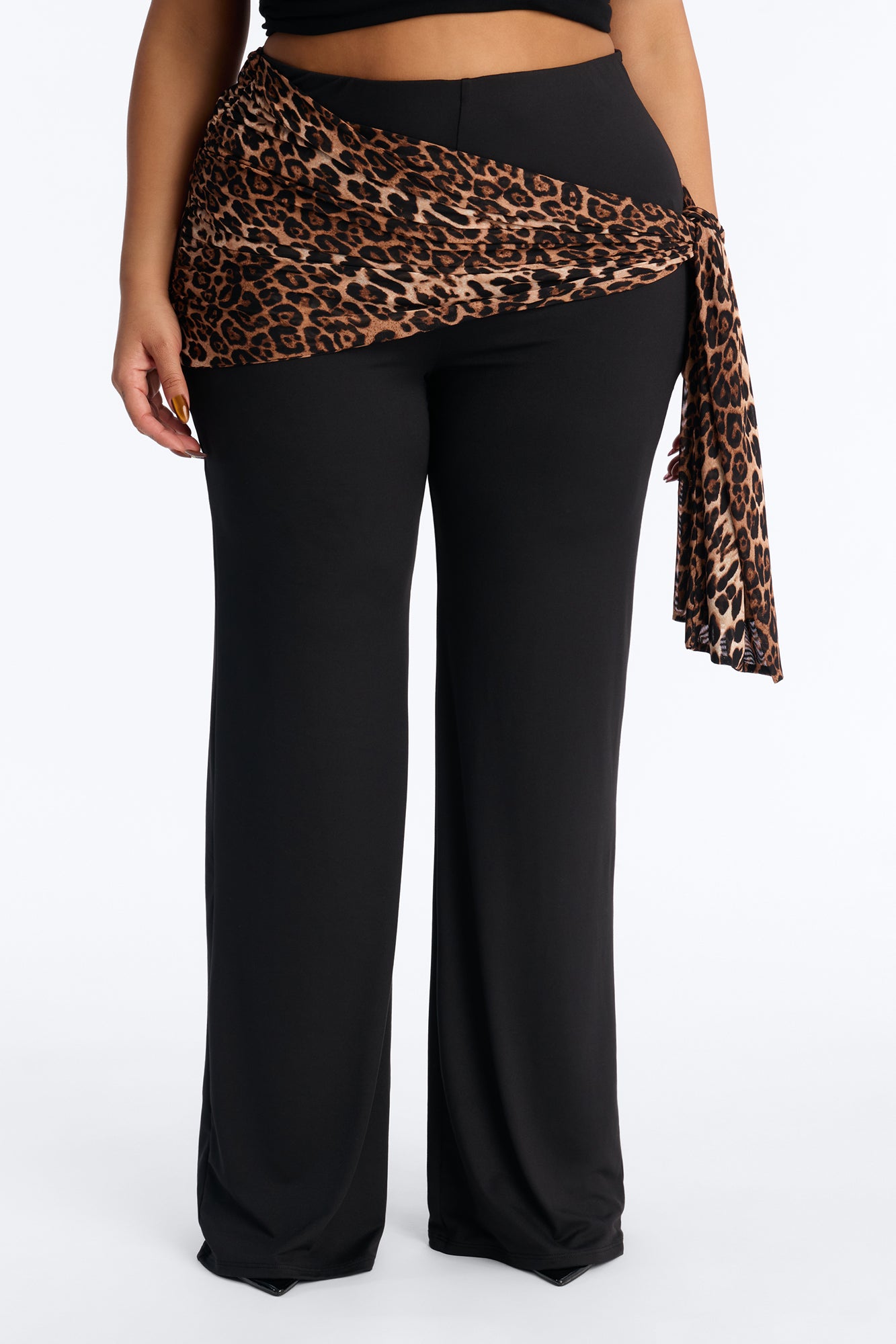 Solvita Mesh Scarf Mid Rise Flare Pants - Black/combo