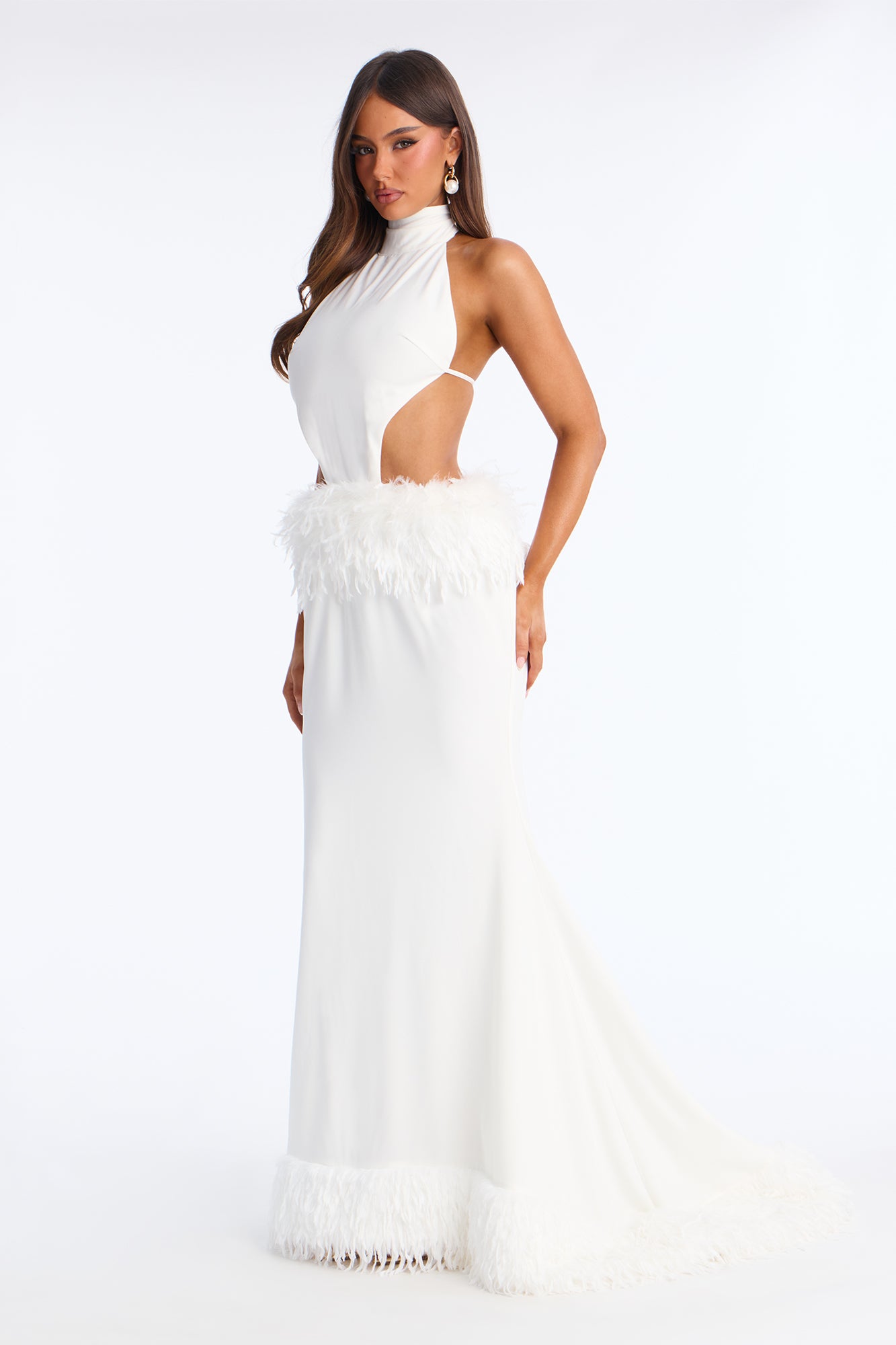 Boldy Beautiful Feathered Gown - White