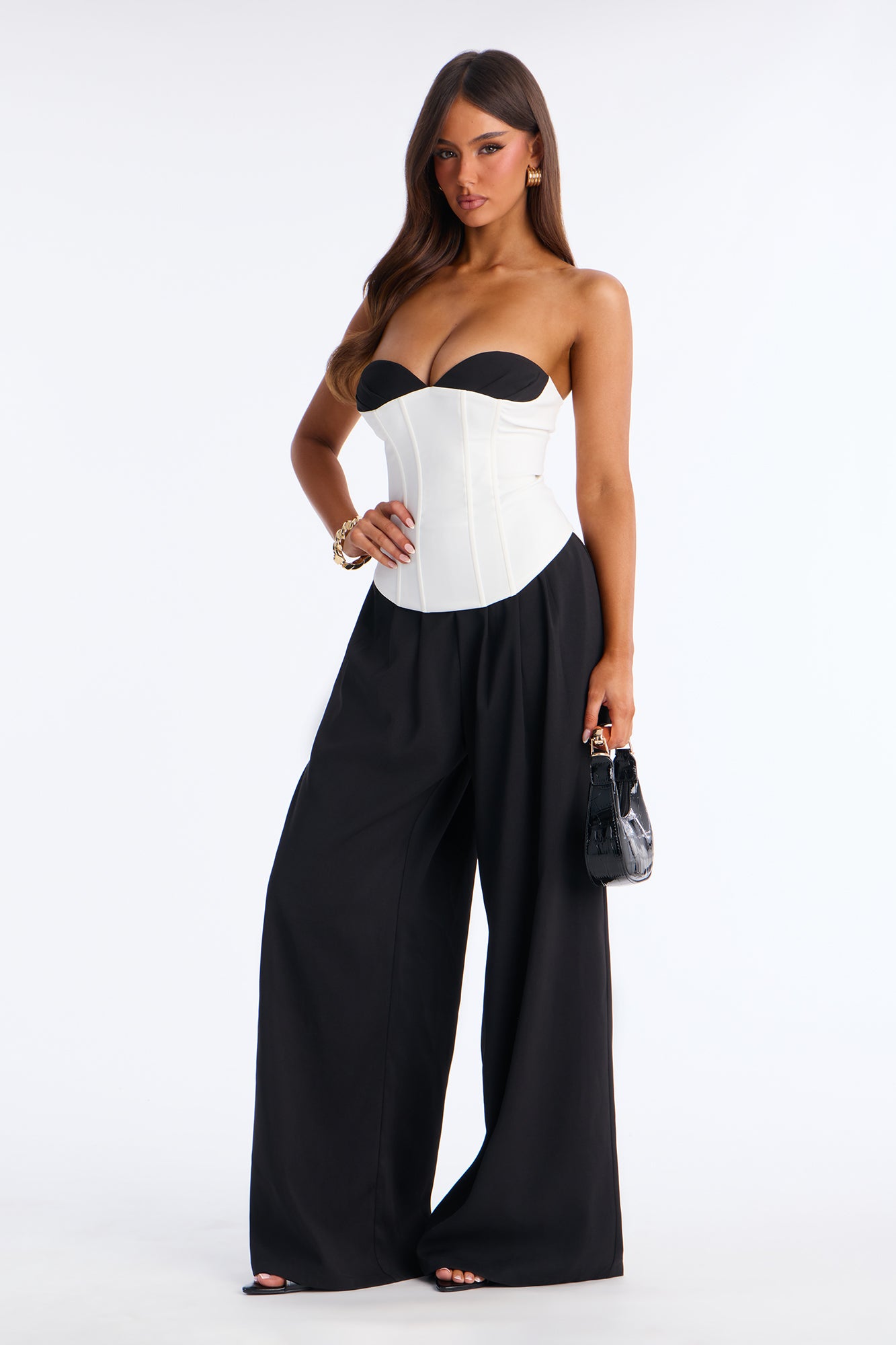 Kyrah Corset Wide Leg Jumpsuit - Black/White