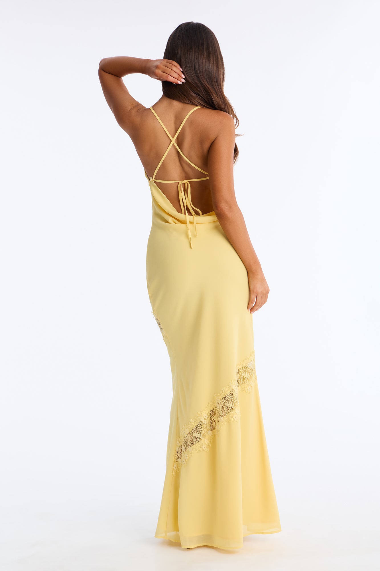 Jacklyn Chiffon Cowl Neckline Gown - Yellow