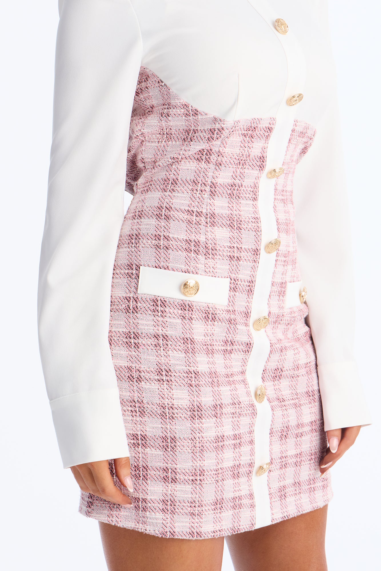 Jayleen Long Sleeve Dresses Tweed Mini Dress - Pink/combo
