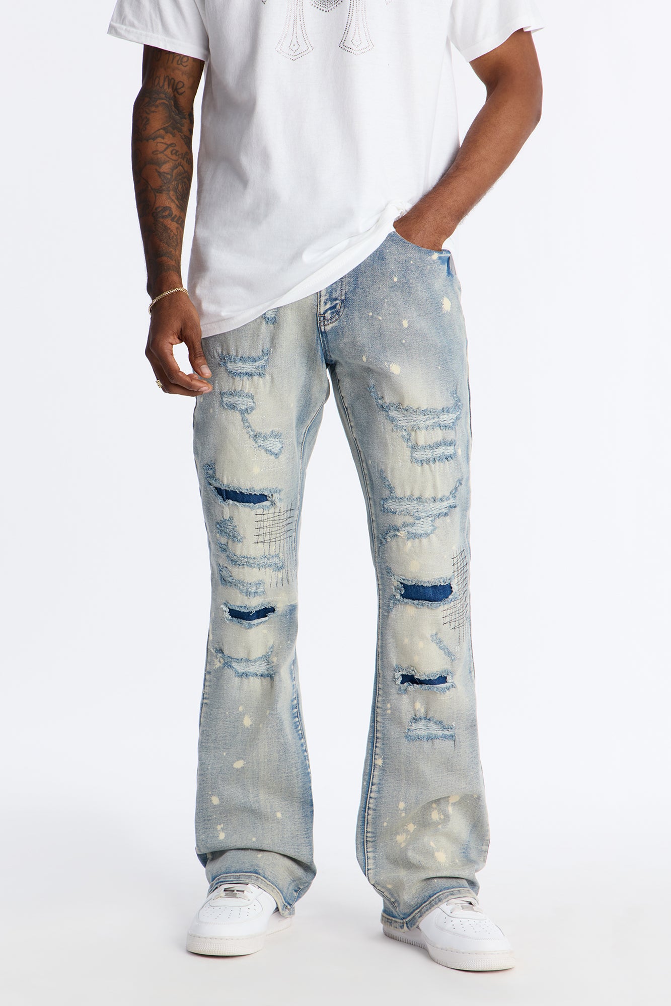 Stacked Skinny Flare Distressed Me Out Jean - Light Wash