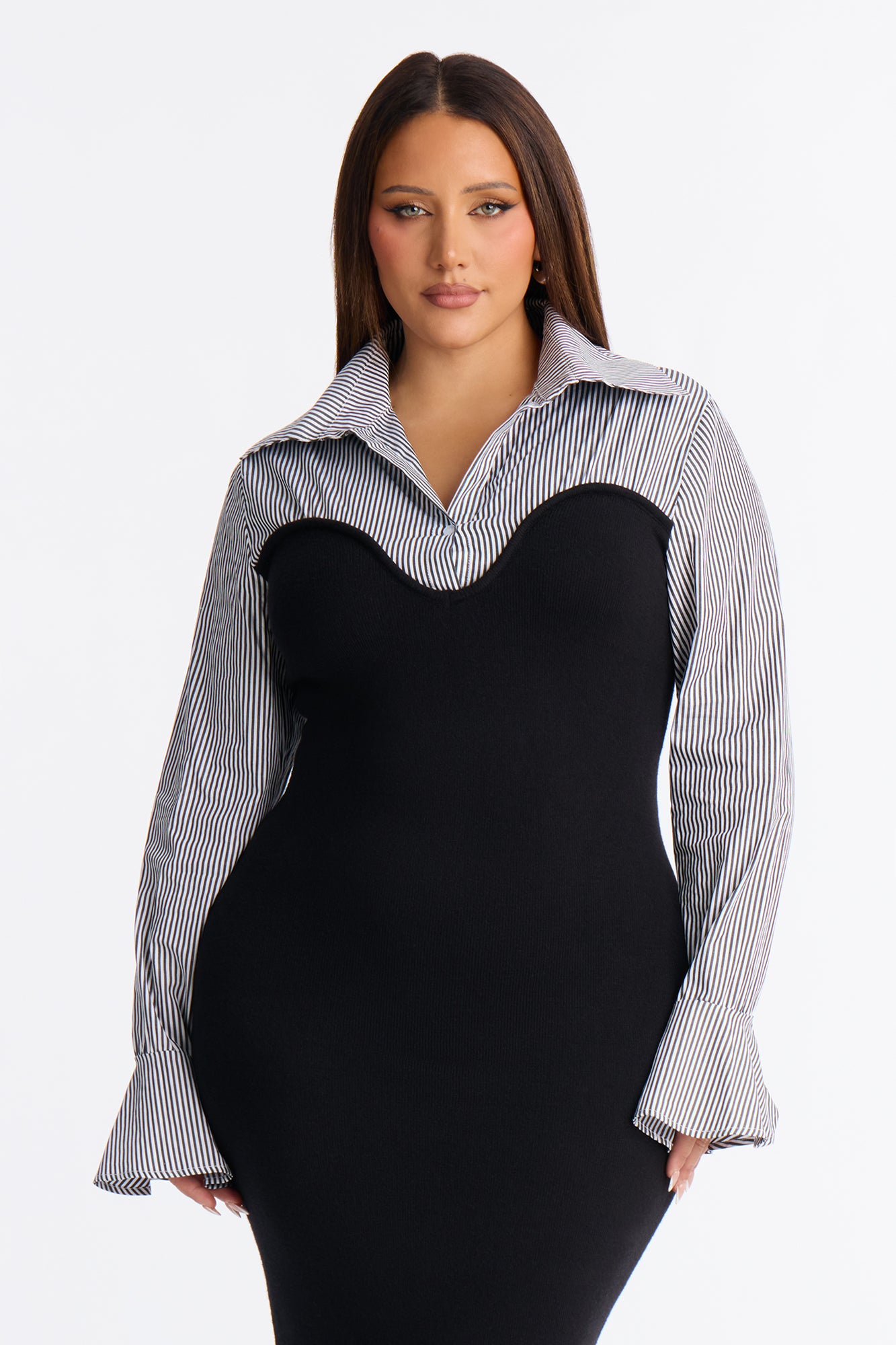 Maya Stripe Sweater Maxi Dress - Black/combo