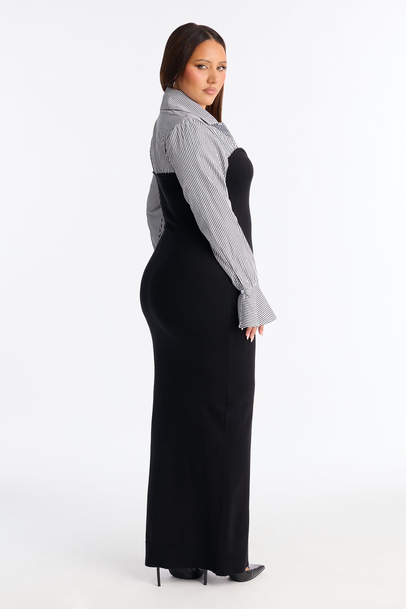 Maya Stripe Sweater Maxi Dress - Black/combo