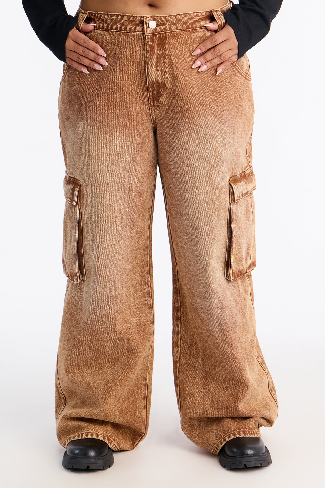Addison Non Stretch Cargo Jeans - Brown