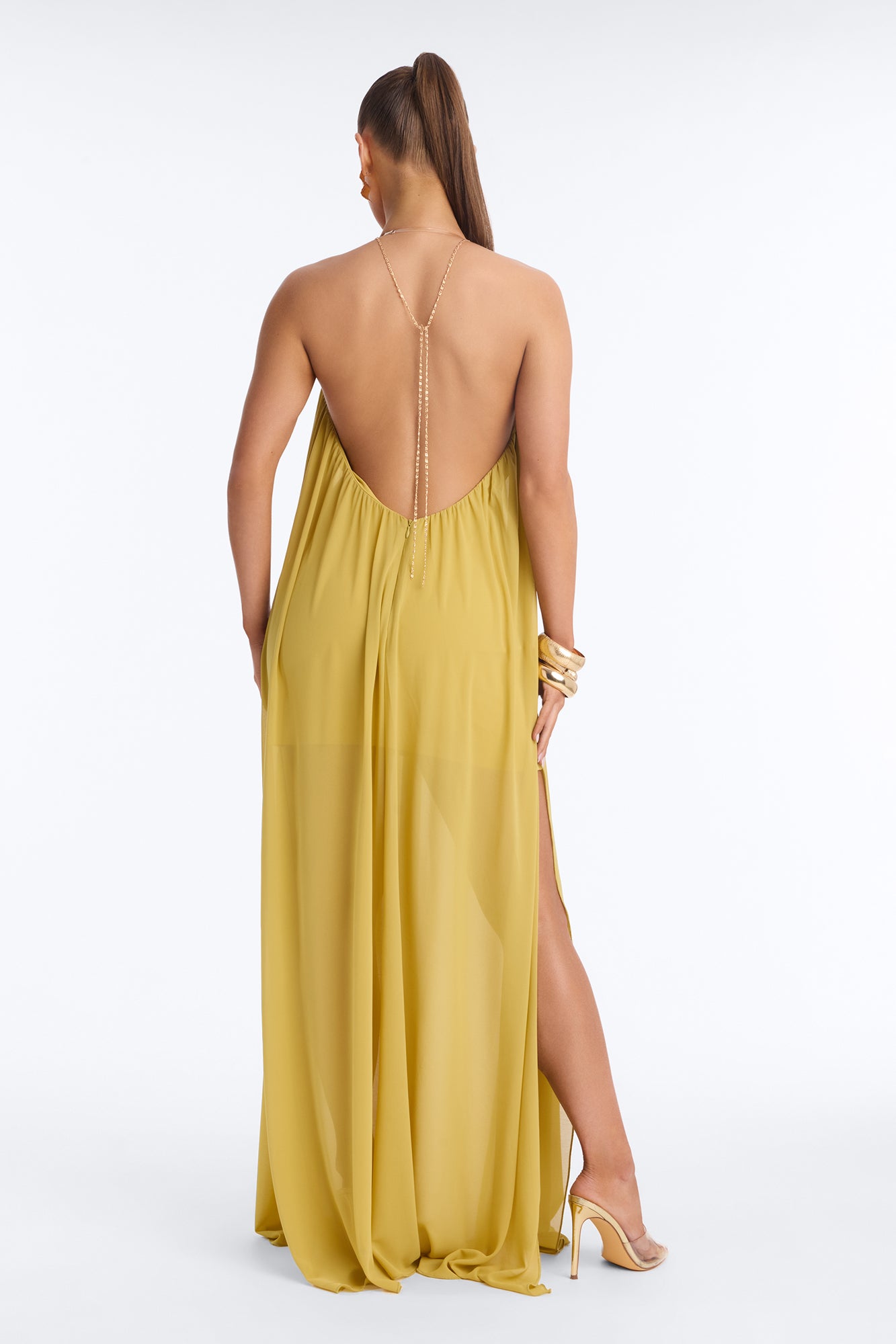 All For Me Flowy Chiffon Maxi Dress - Chartreuse