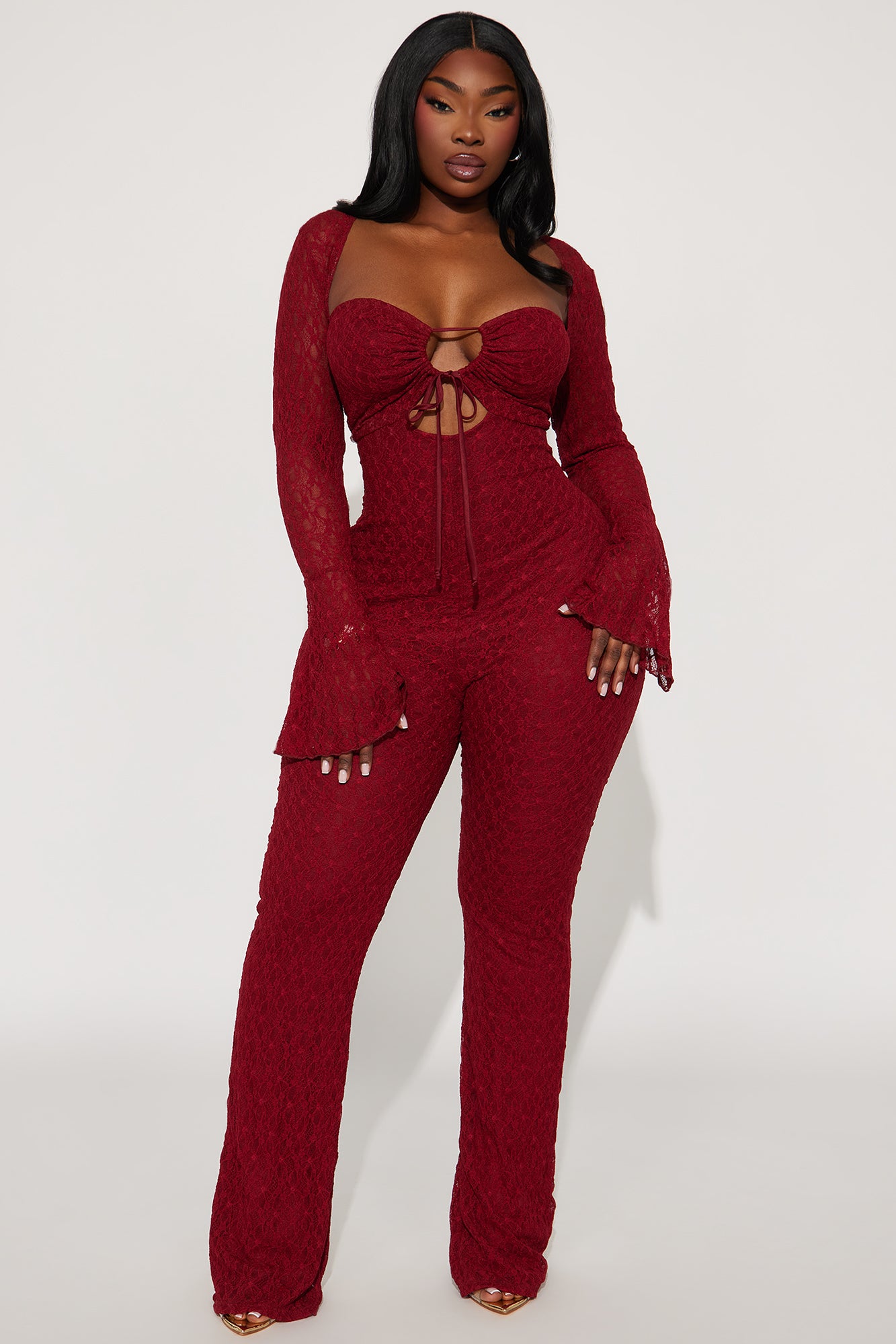 Saffron Lace Jumpsuit - Burgundy