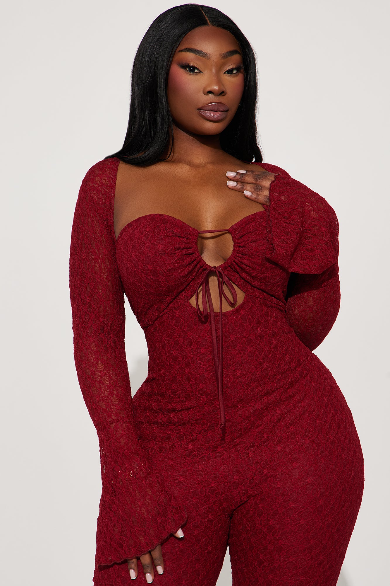 Saffron Lace Jumpsuit - Burgundy