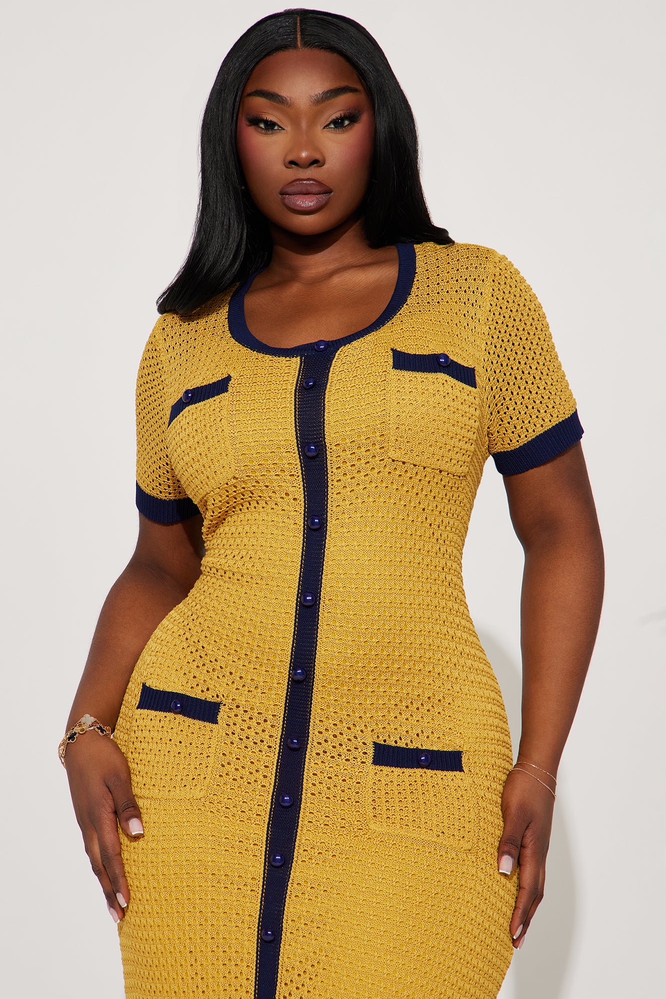 Elena Crochet Maxi Dress - Mustard/combo