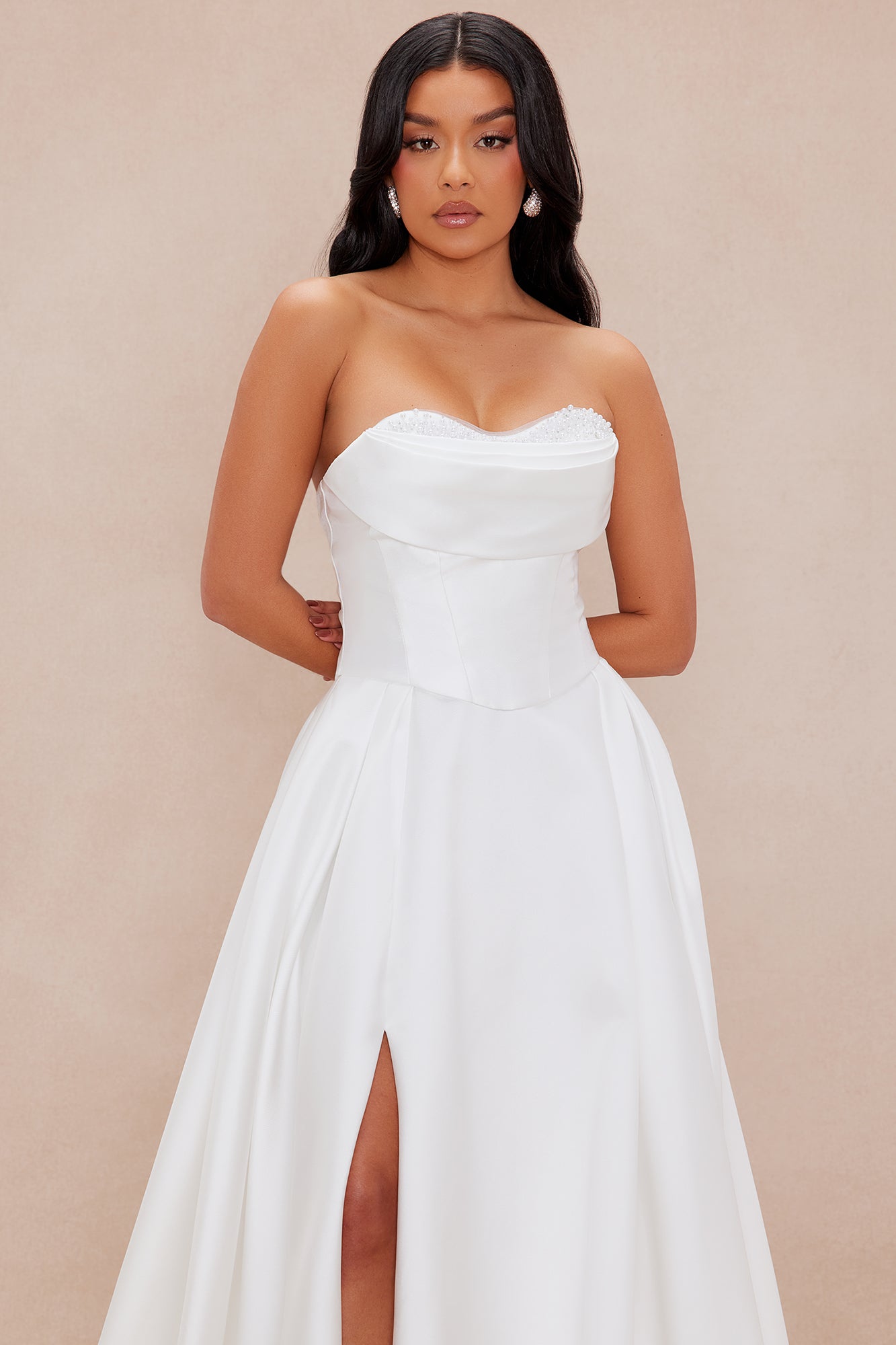Emilia Embellished Satin Gown - White