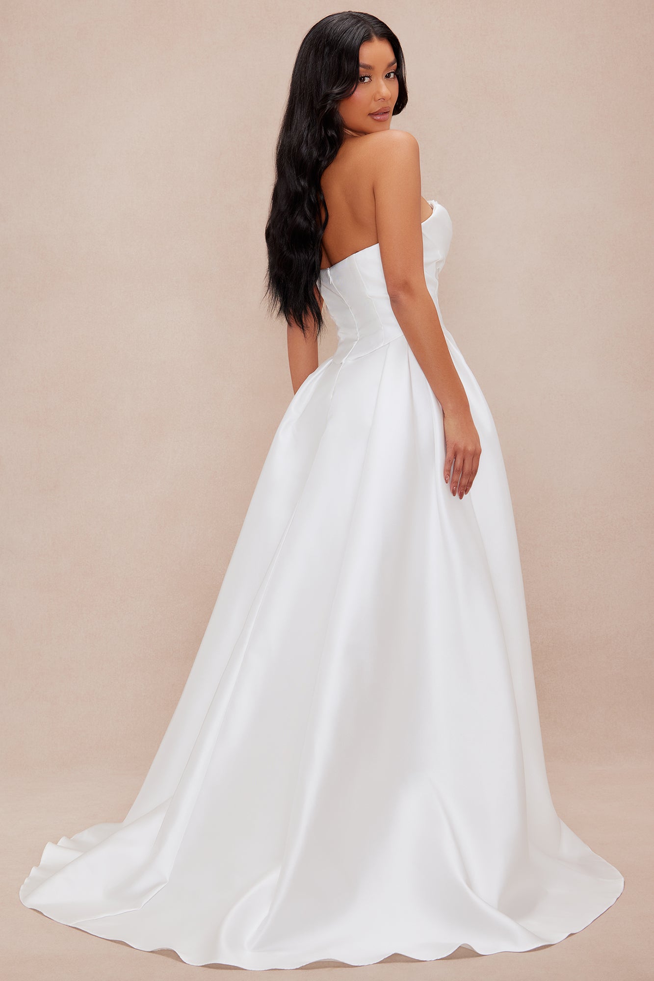 Emilia Embellished Satin Gown - White