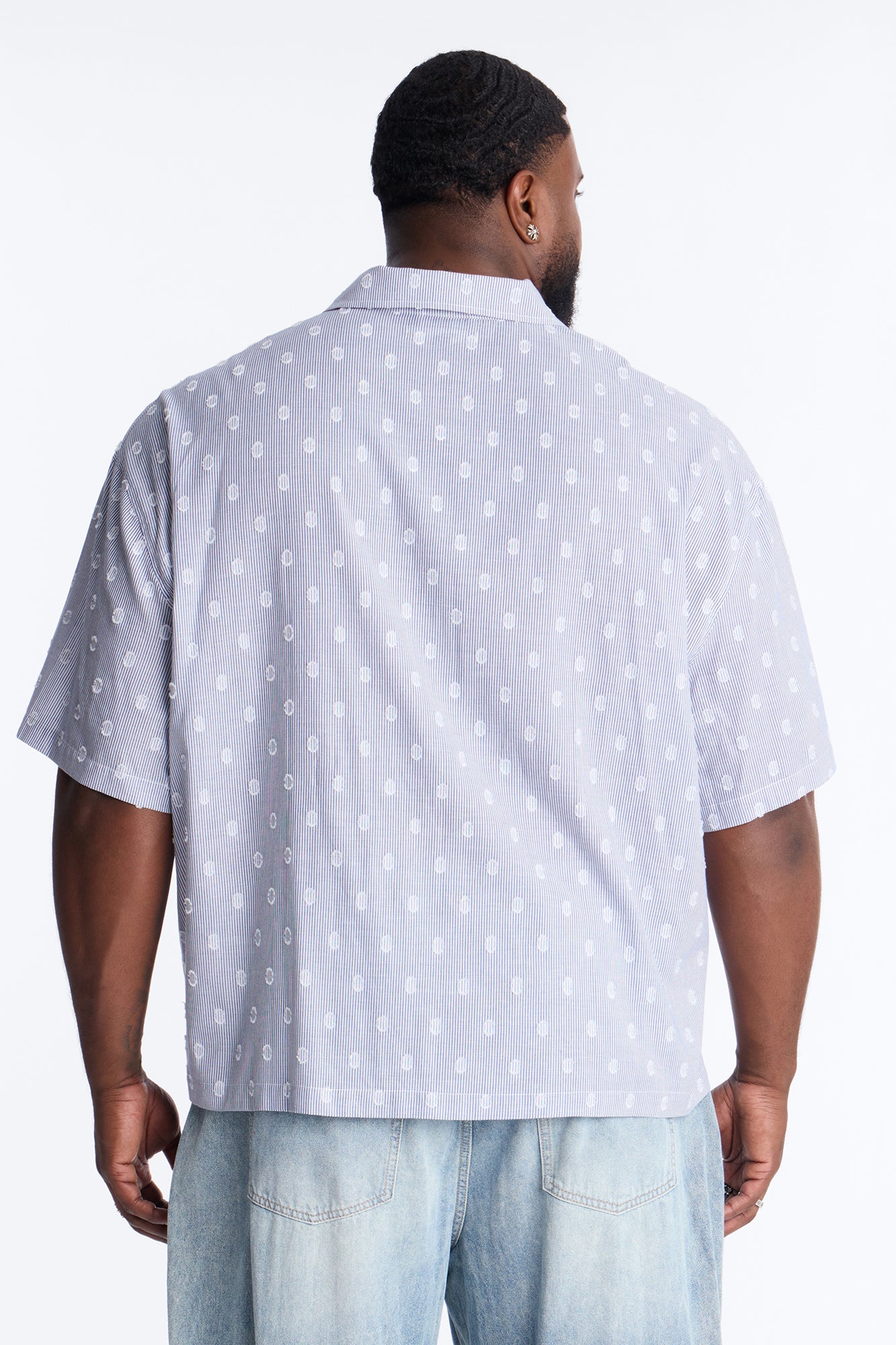 Boxy Static Oval Pinstripe Button Up Shirt - Blue