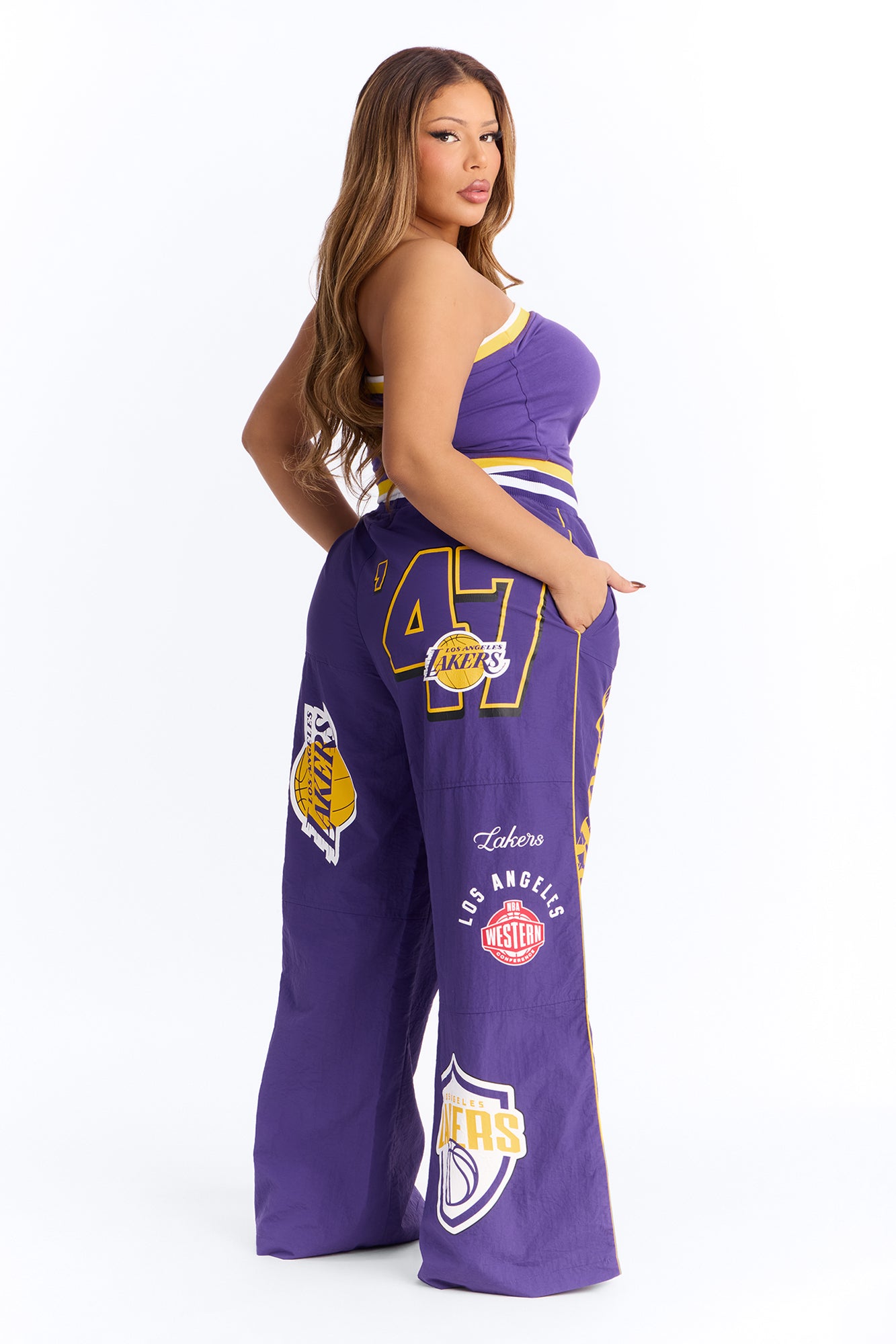NBA LA Lakers Patchwork Cargo Wide Leg Pant - Purple