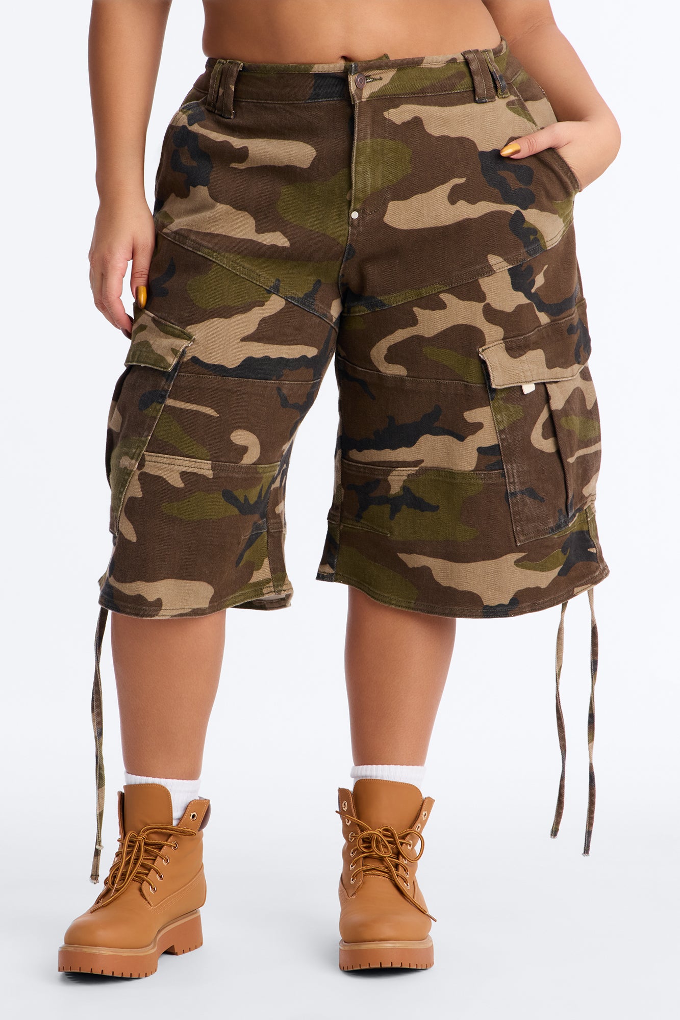 At Command Camo Cargo Denim Jorts - Olive/combo