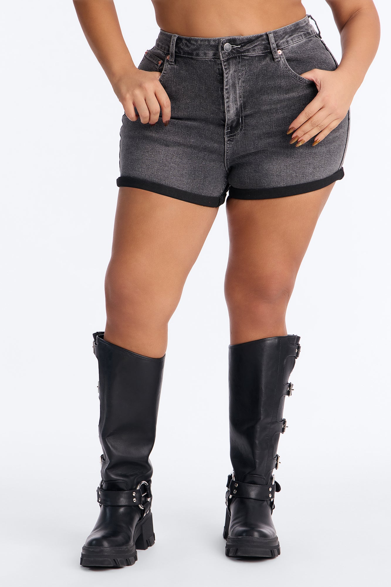 Rockaway Rolled Cuff Stretch Denim Shorts - Grey